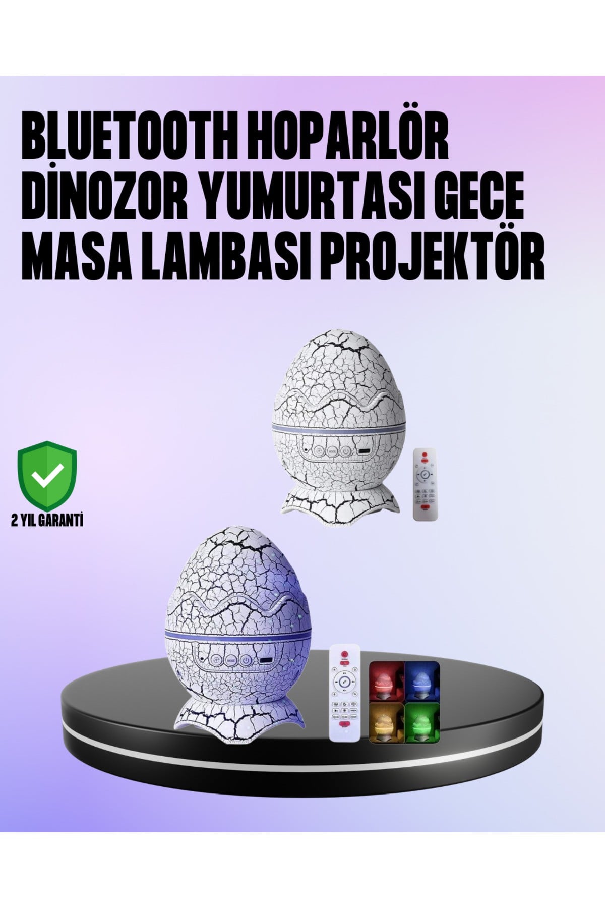 Dinozor Yumurtası Galaksi Projektör Gece Lambası 4'ü 1 Arada – Bluetooth Hoparlörlü