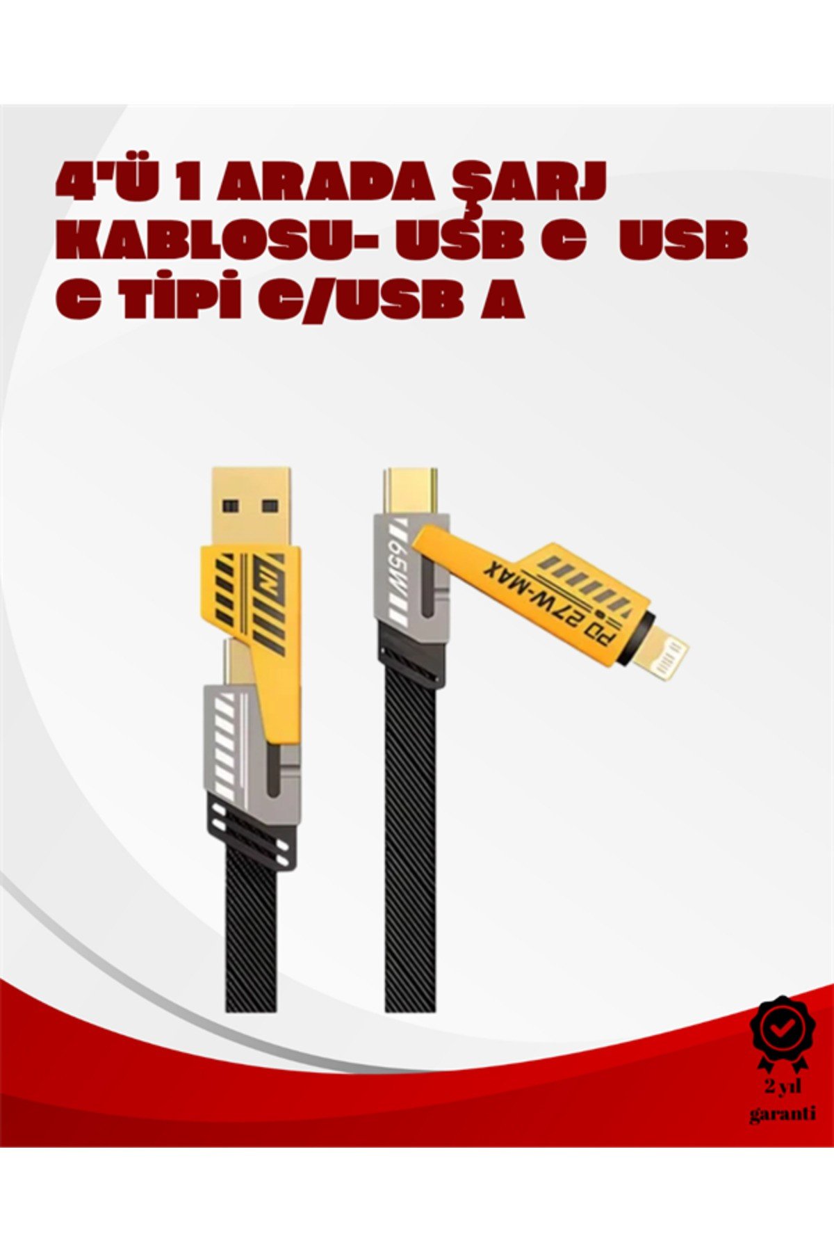 Dönüştürülebilir 4 Başlıklı Hızlı Şarj Kablosu – 1.2m, 65W, Dayanıklı ve Esnek Tasar�