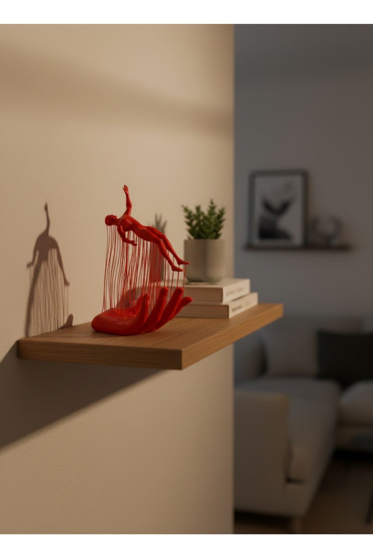 El Formlu İnsan Figürü Kırmızı Modern Dekoratif Biblo Soyut Tasarım 12x18 cm