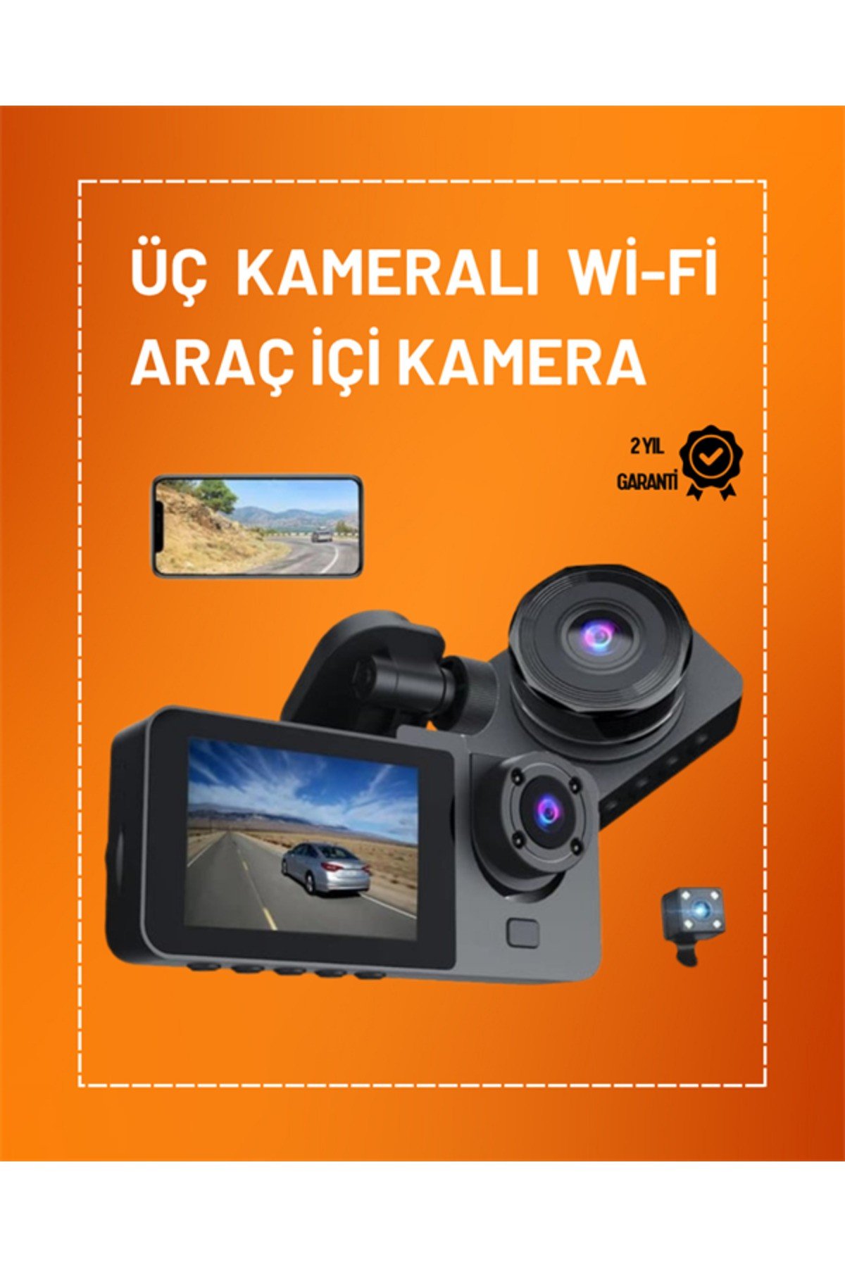 Full HD Çözünürlüklü Üç Kameralı Araç İçi Kamera – Park ve Sürüş Güvenliği