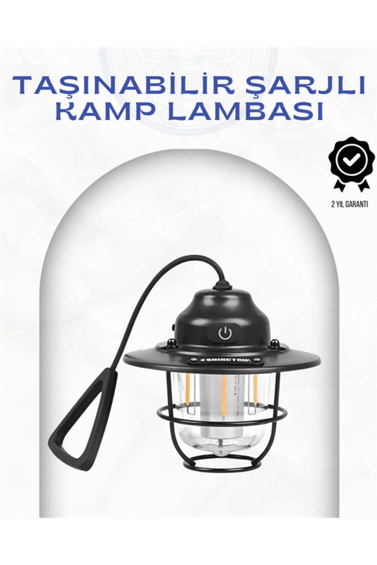 Geometrik Tasarımlı Vintage Kamp Lambası – Type-C Şarj, Ayarlanabilir Parlaklık