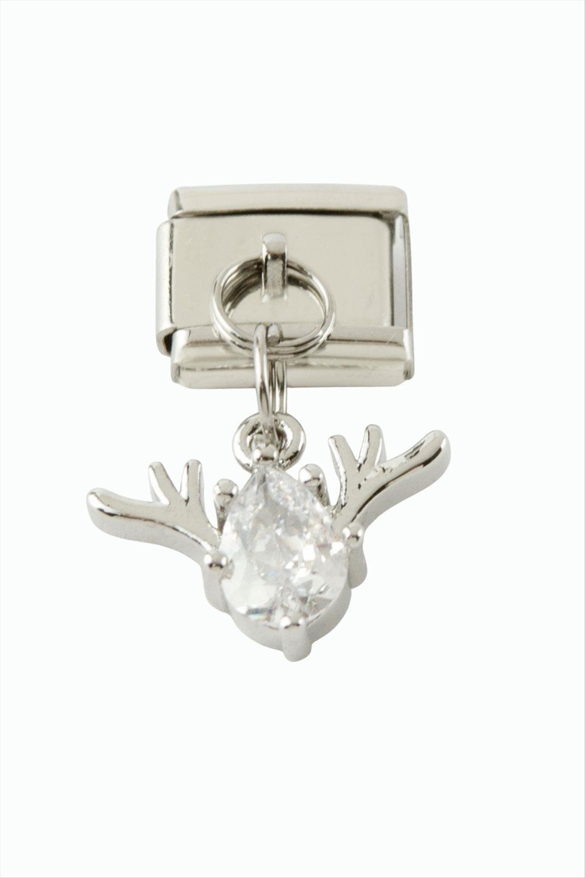 Geyik Zirkon Taşlı Sallatılı Çelik Charm
