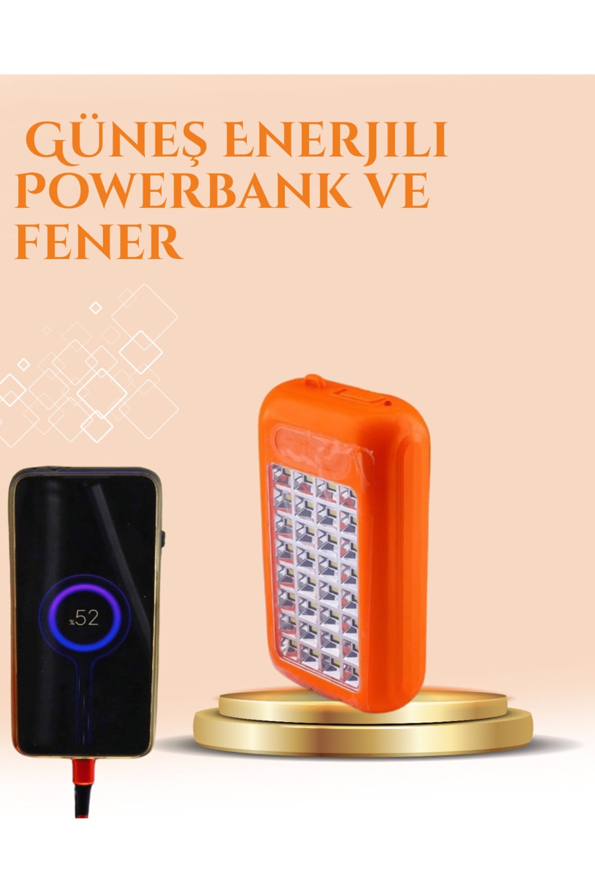 Gold Silver Güneş Enerjili Powerbank Işıldak – 10000 mAh, Taşınabilir, Suya Dayanıklı, 32 LED