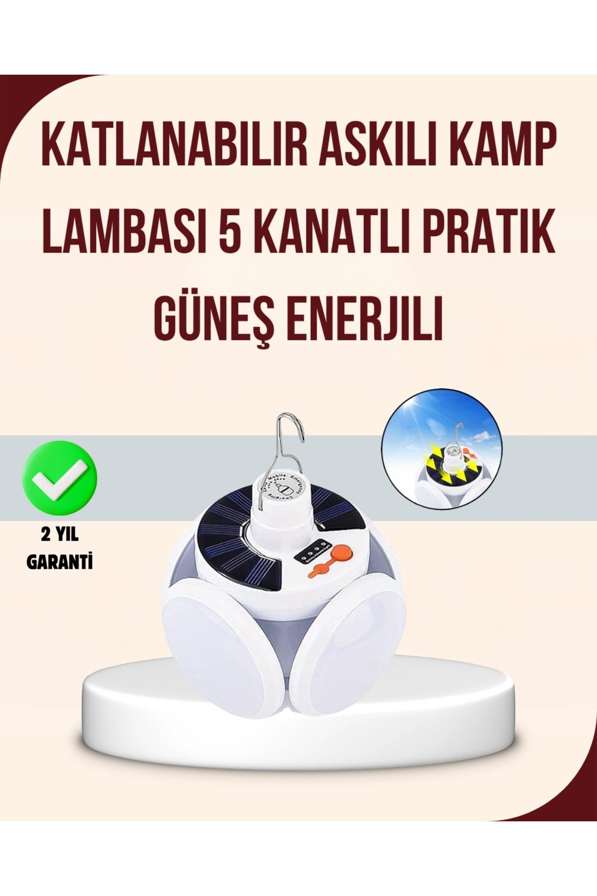 Güneş Enerjili USB Şarj Edilebilir 5 Modlu Katlanabilir LED Kamp Işığı