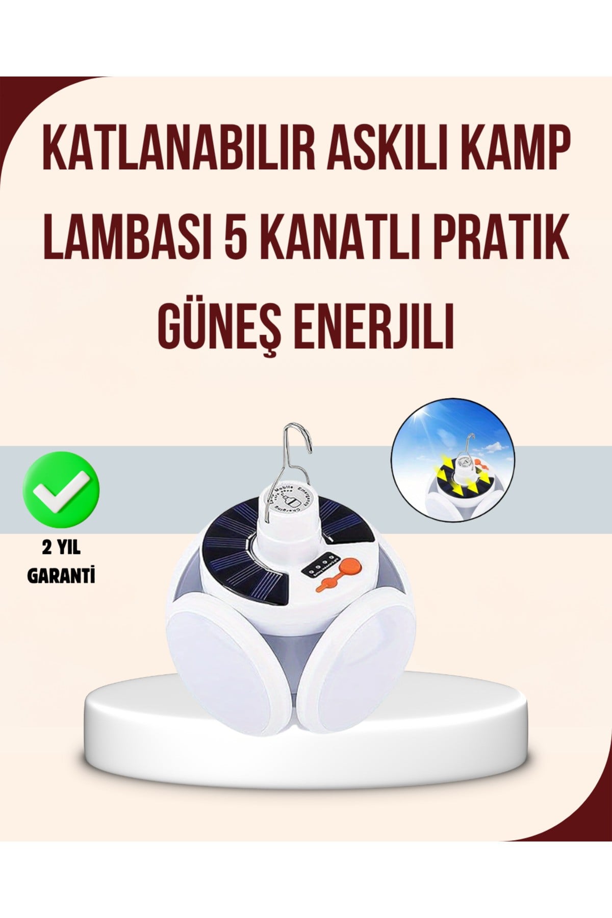 Güneş Enerjili USB Şarj Edilebilir 5 Modlu Katlanabilir LED Kamp Işığı