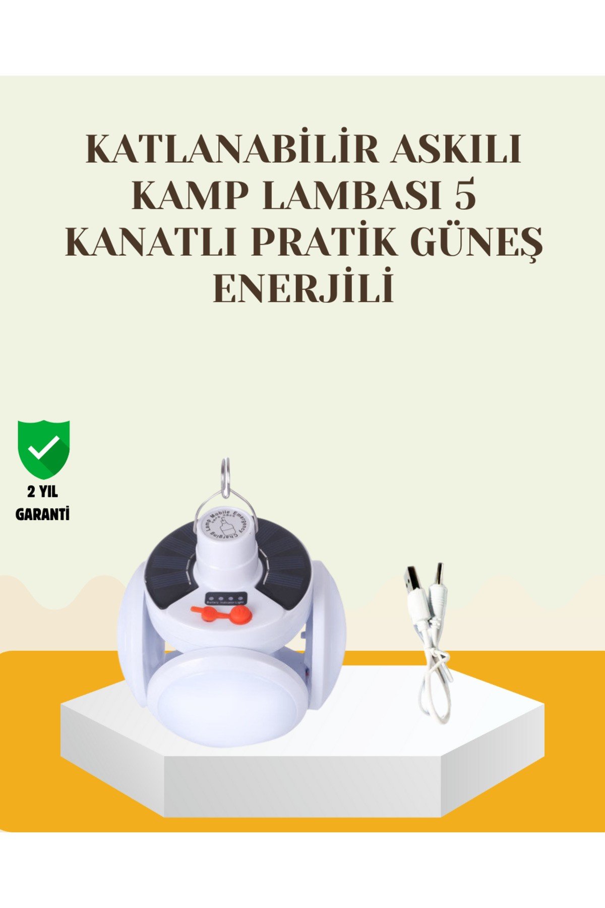 Güneş Enerjili USB Şarj Edilebilir 5 Modlu Katlanabilir LED Kamp Işığı