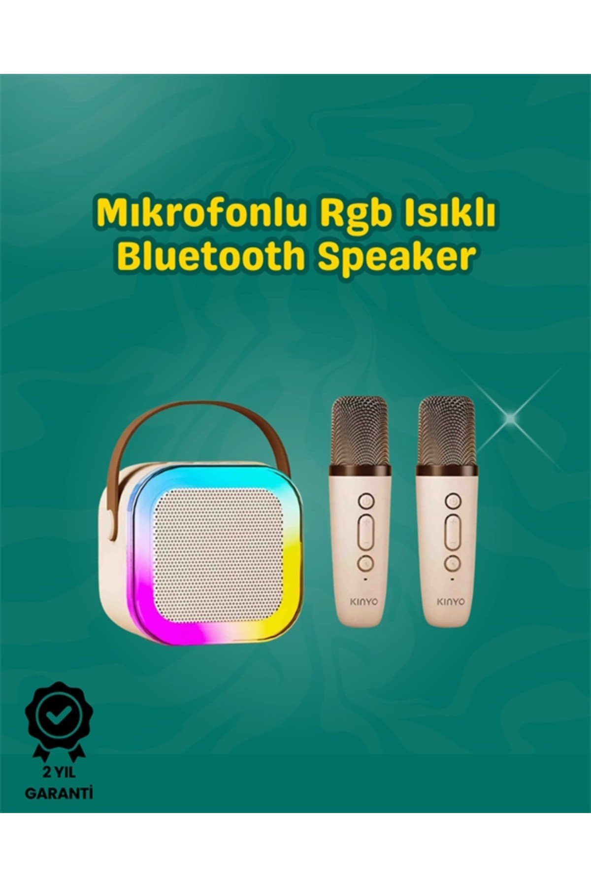 İki Mikrofonlu Renkli Led Işıklı Karaoke Cihazı