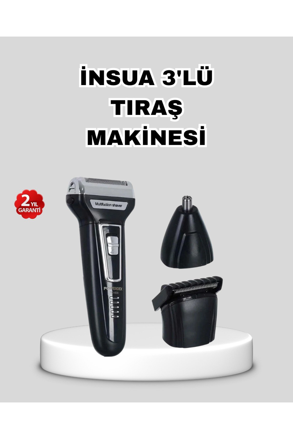 İnsua 3’lü Tıraş Makinesi – 3 Farklı Kesim Başlığı, Güçlü Motor, 60 Dakika Kullanım