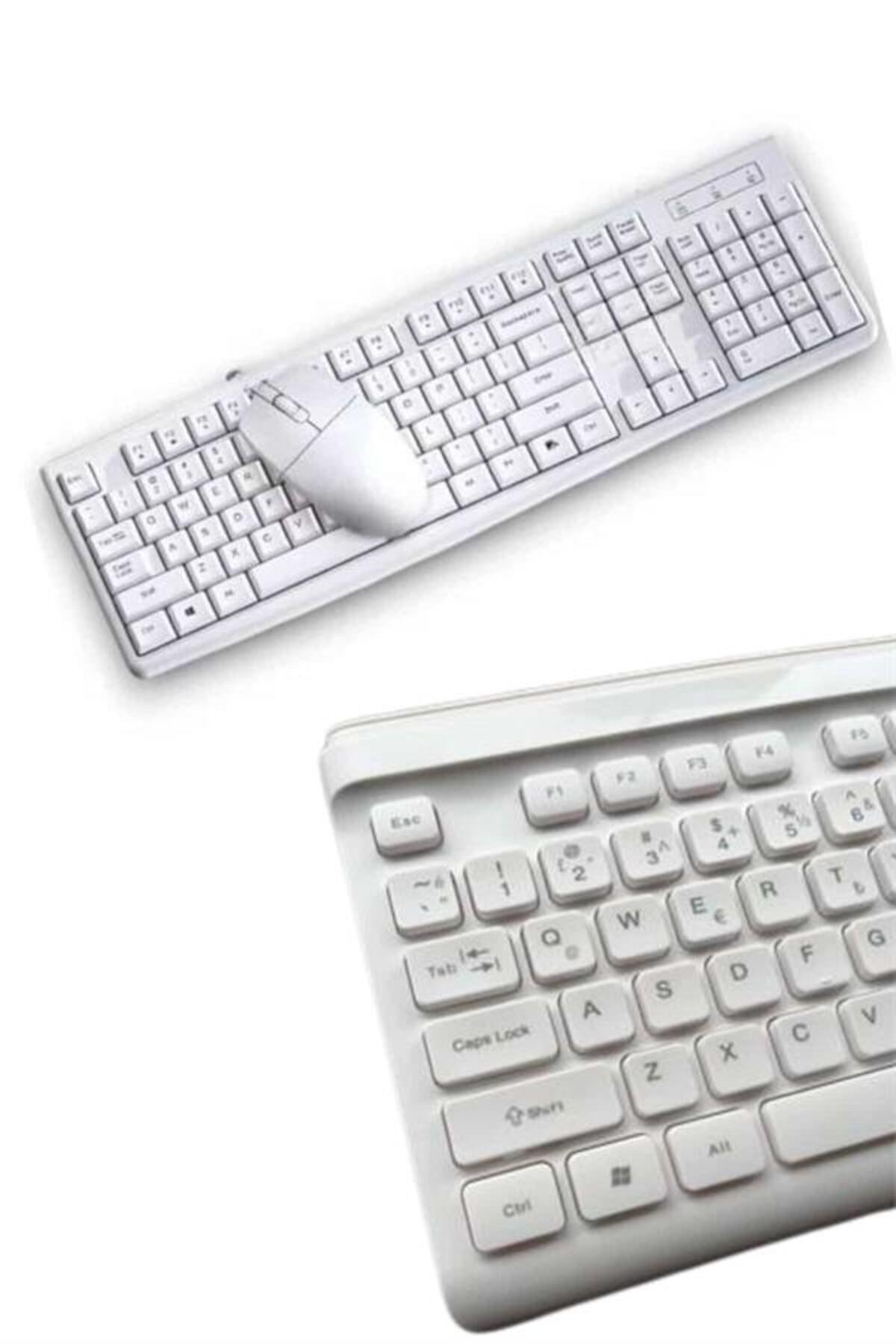 Kablosuz Klavye Mouse Seti Beyaz Q Klavye Tüm Cihazlara Uyumlu