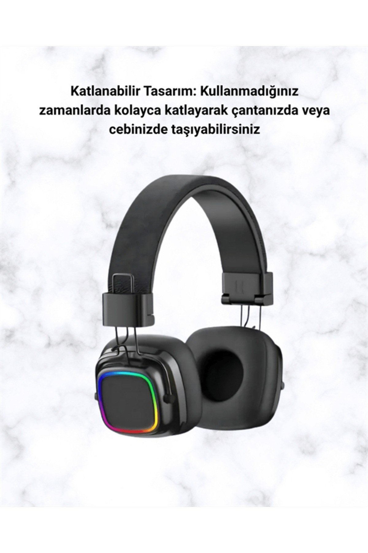 Kablosuz RGB Işıklı Katlanabilir Bluetooth Kulak Üstü Kulaklık