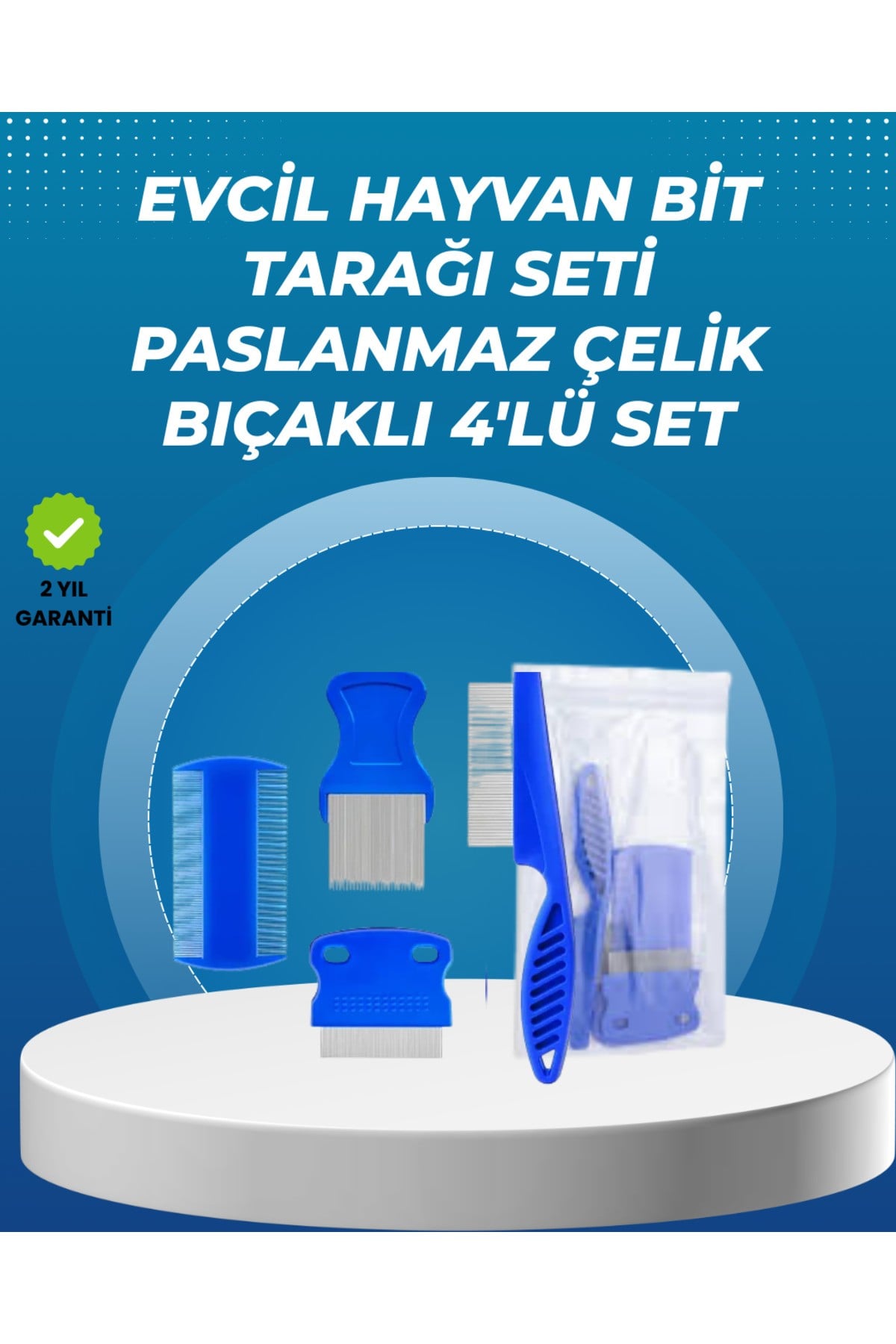 Kedi, Köpek ve Küçük Hayvanlar İçin 4 Parça Ergonomik Tarak Takımı
