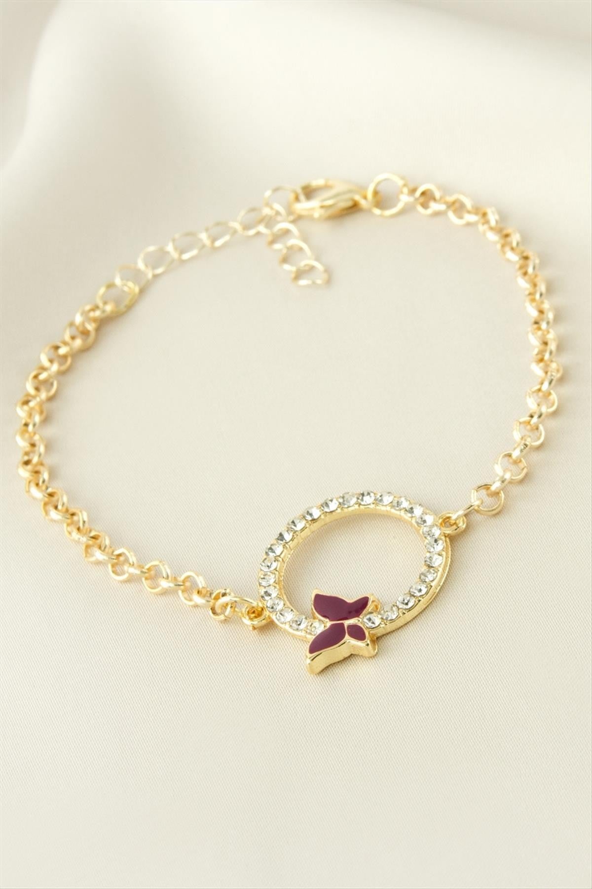 Kelebek Yuvarlak Taşlı Bileklik
