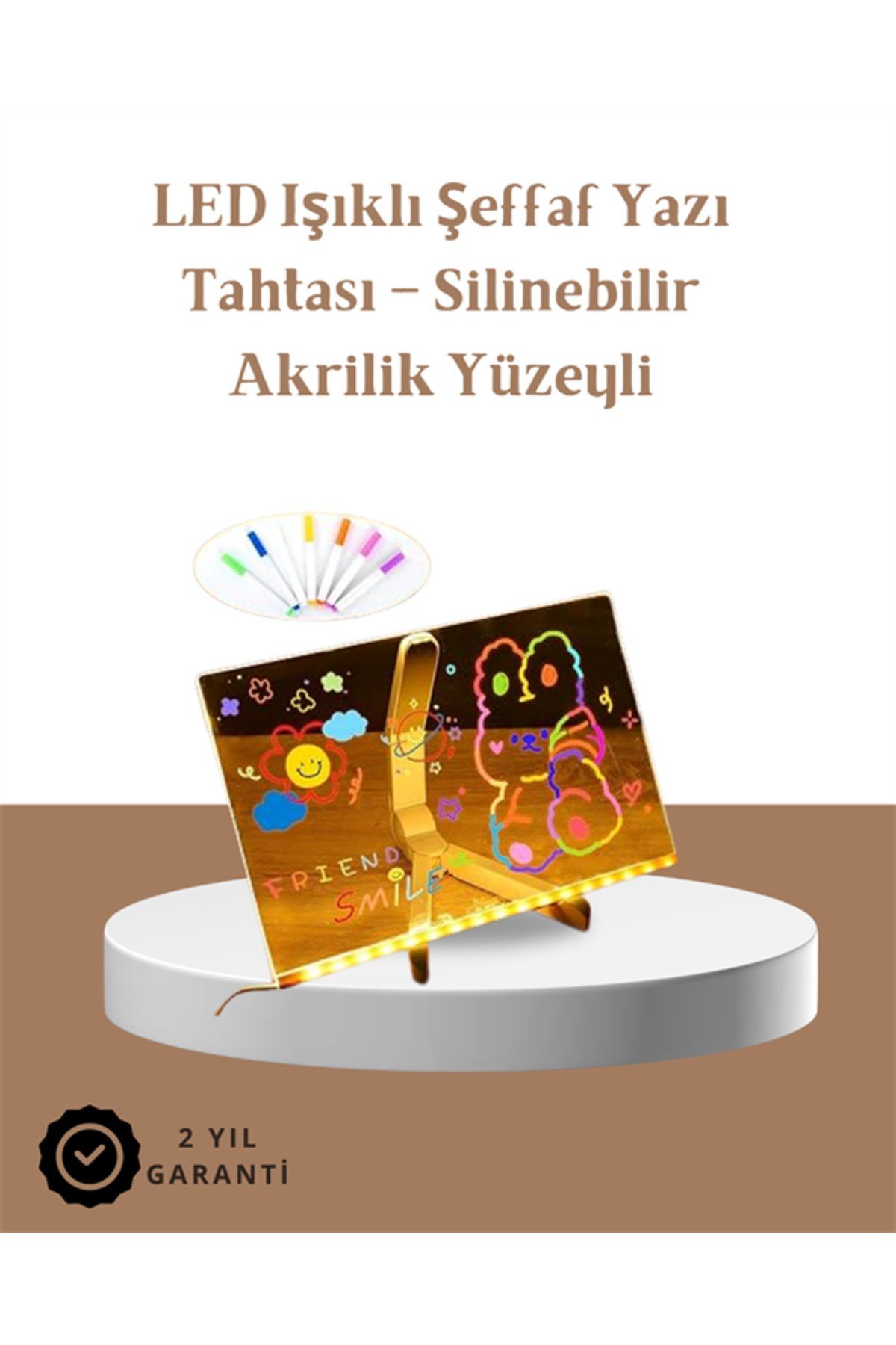 LED Aydınlatmalı Şeffaf Mesaj Tahtası – 30x20 cm, Neon Etkili Yazılar İçin Tasarlandı
