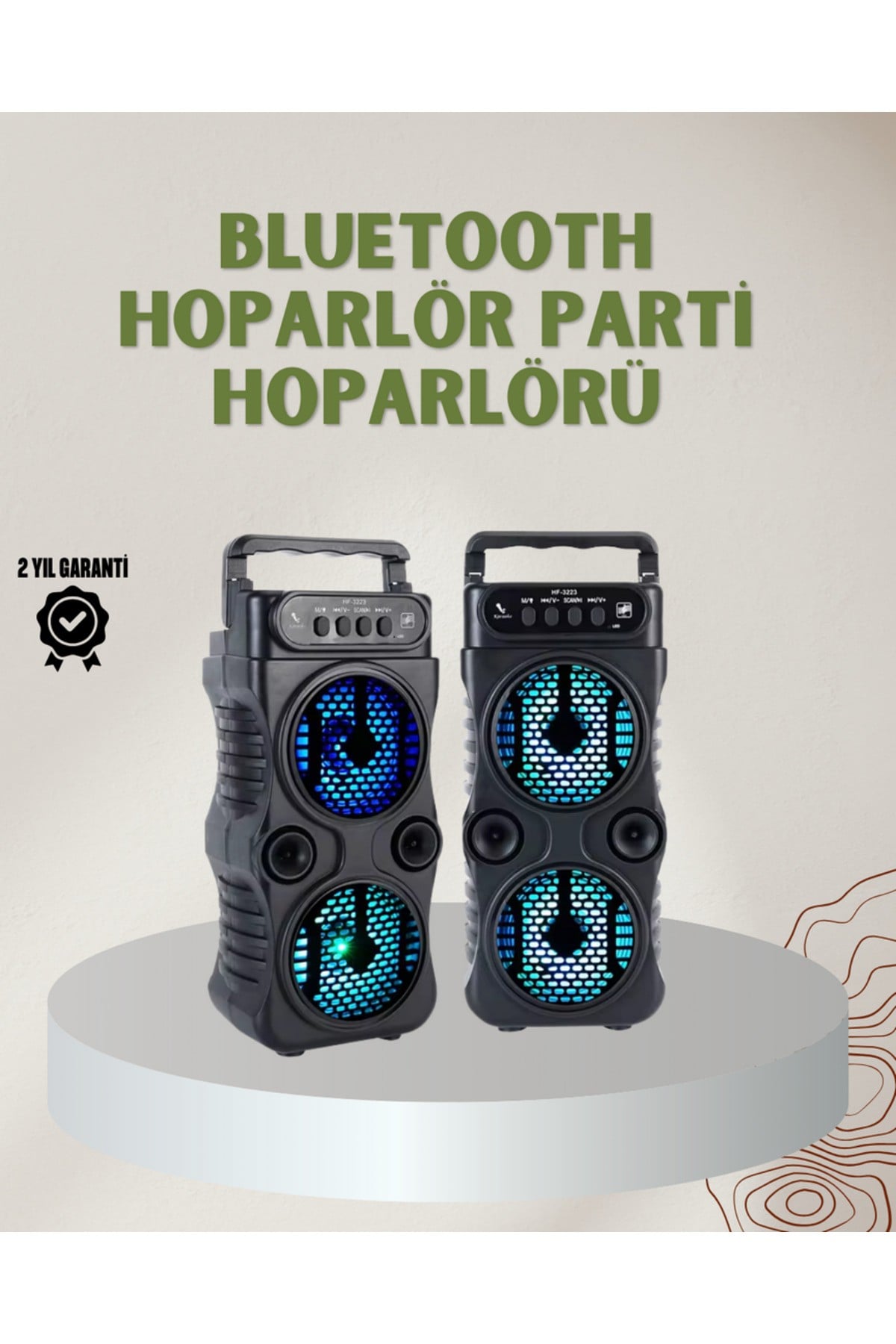LVSQVR 1200 mAh Şarjlı LED Işıklı Bluetooth Hoparlör – FM Radyolu, Hafıza (100741) Kart Destekli