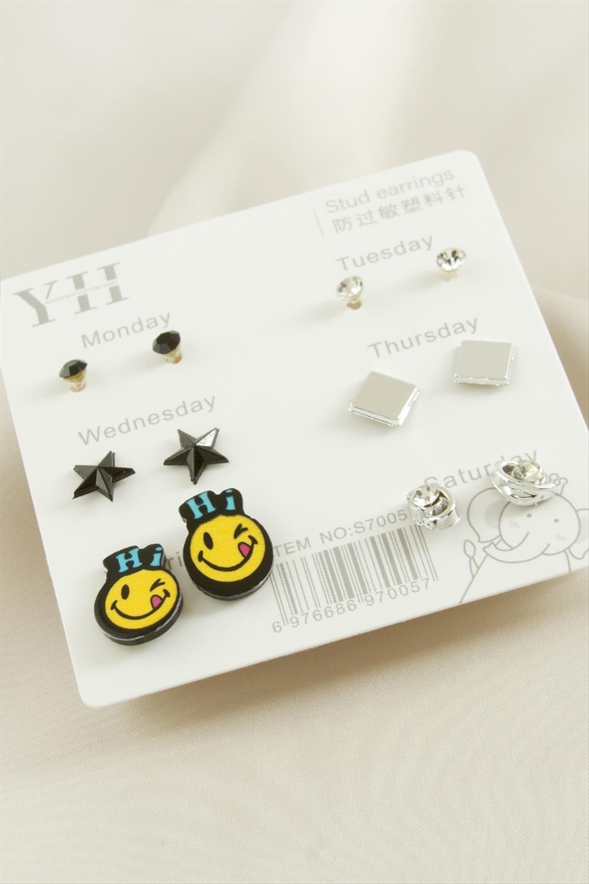 MTXDPN 12 Adet Emoji Metal Taşlı (154609) Küpe-Gümüş Rengi