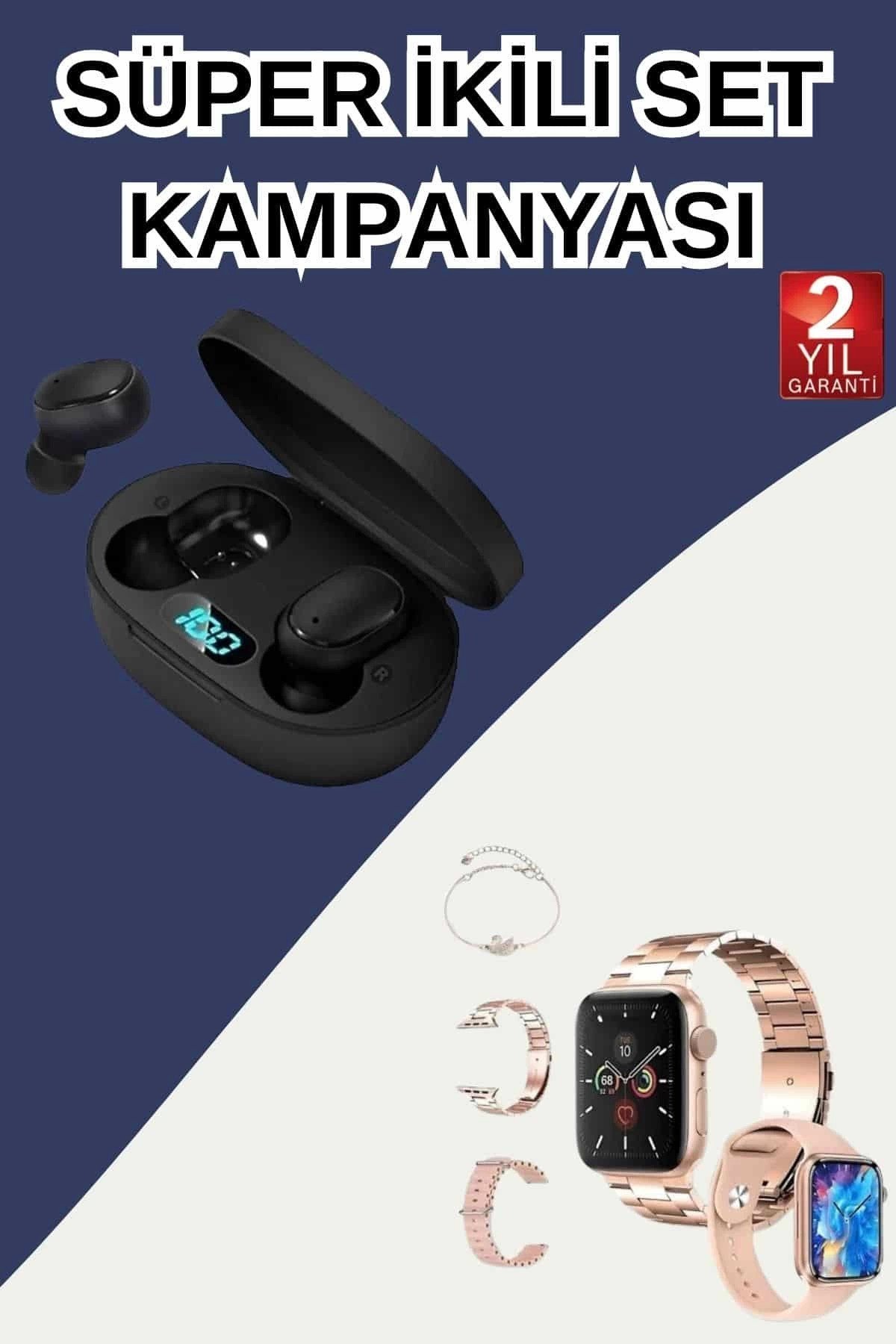 Nabız Ölçer Hediye Bileklikli Akıllı Saat ve Dijital Göstergeli Bluetooth Kulaklık Çoklu Şa