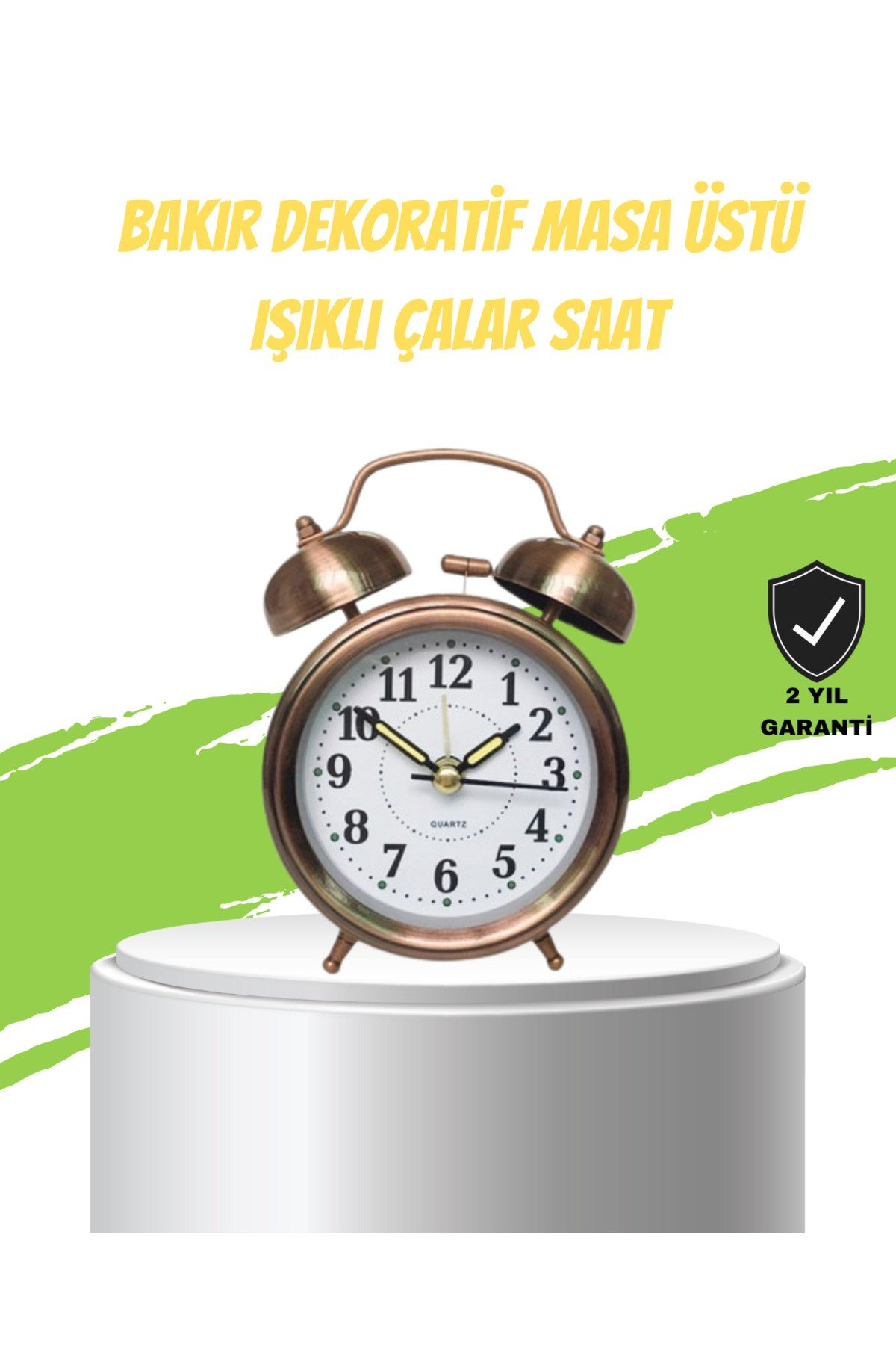 Nostaljik Bronz Metal Alarmlı Masa Saati Büyük Boy Dekoratif ve Şık Tasarım