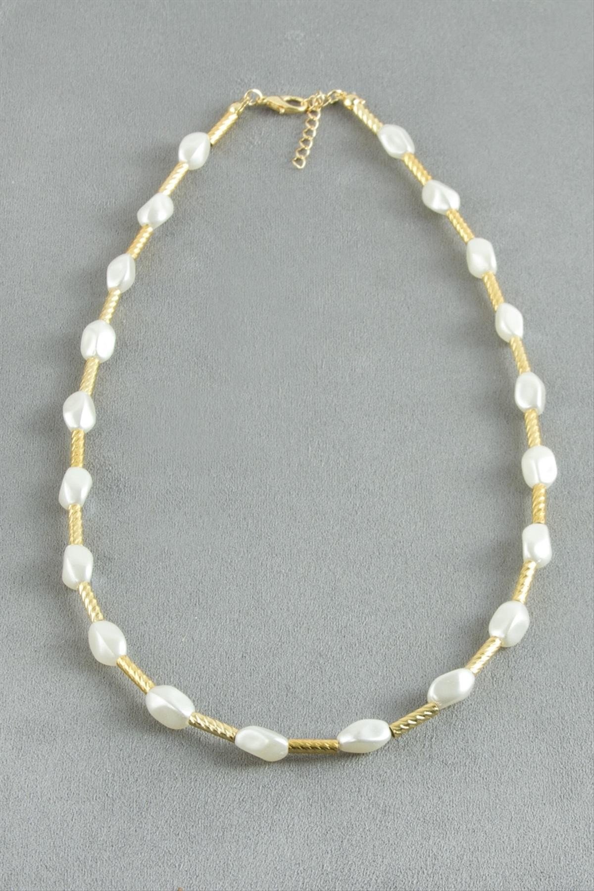 Oval Metal İnci Kolye