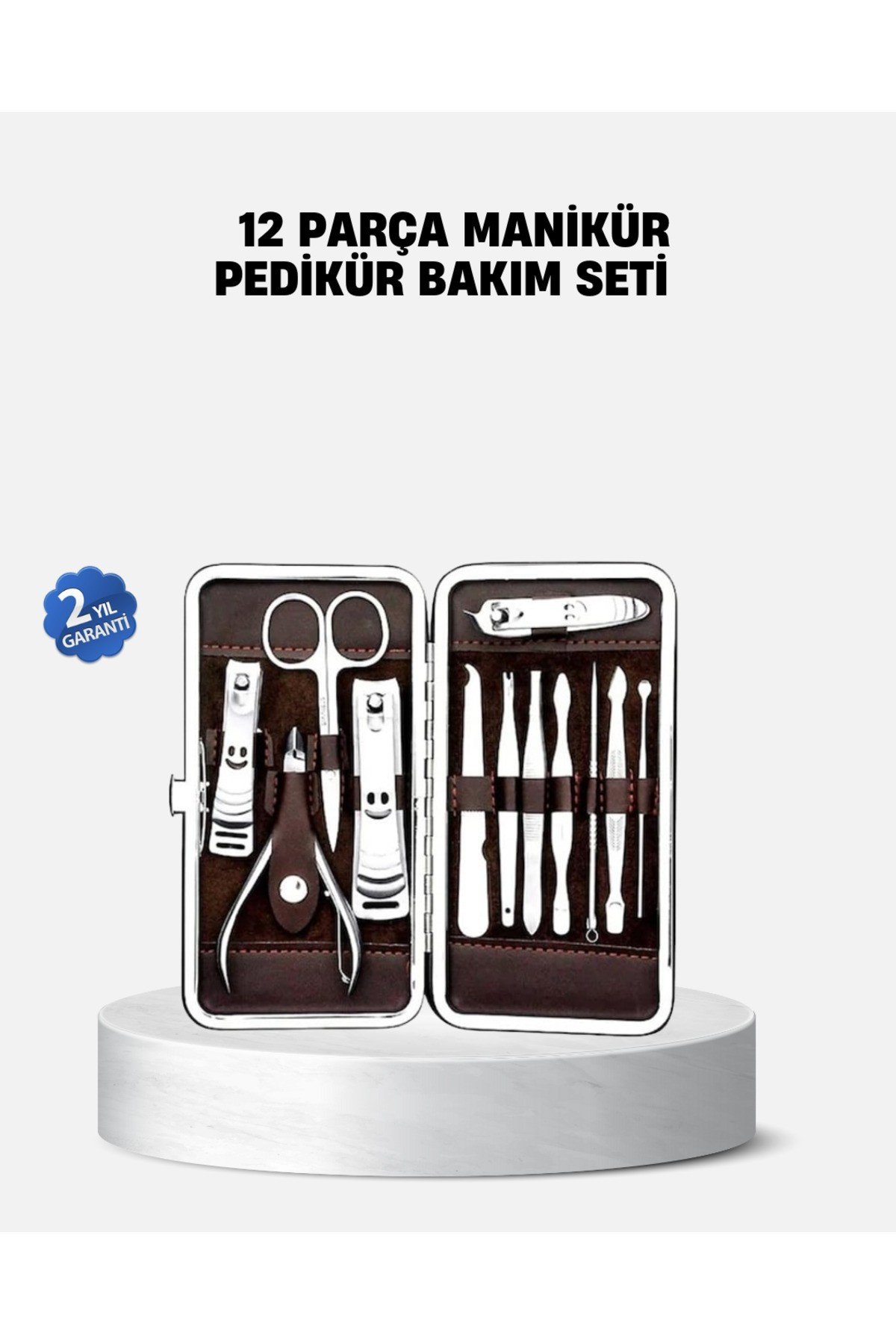 Özel Deri Çantalı 12 Parça Manikür Pedikür Bakım Seti Paslanmaz Çelik