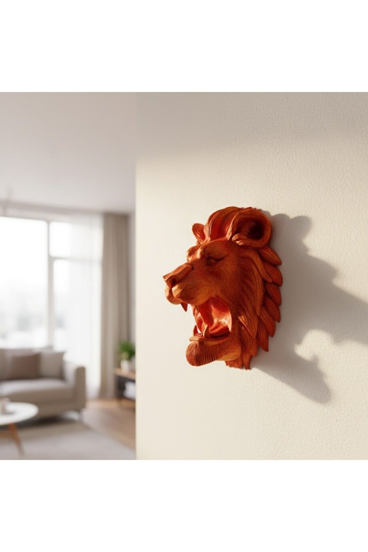 Özel Tasarım 3D Aslan Figürü Duvar Süsü Dekoratif Heykel 20x21 cm