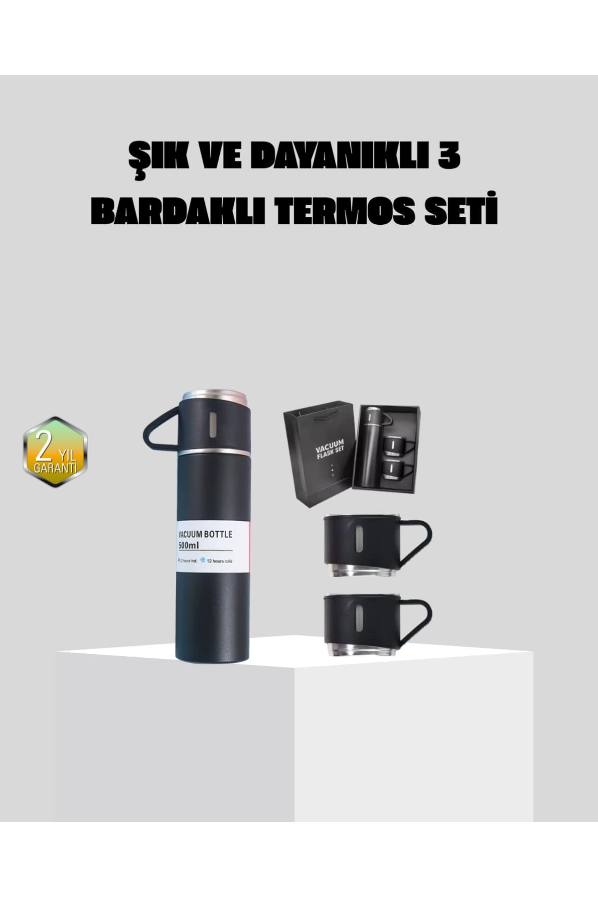 Paslanmaz Çelik 500 ml Termos Seti – 8 Saat Isı Koruma, Vakumlu, Sızdırmaz ve Taşınabilir