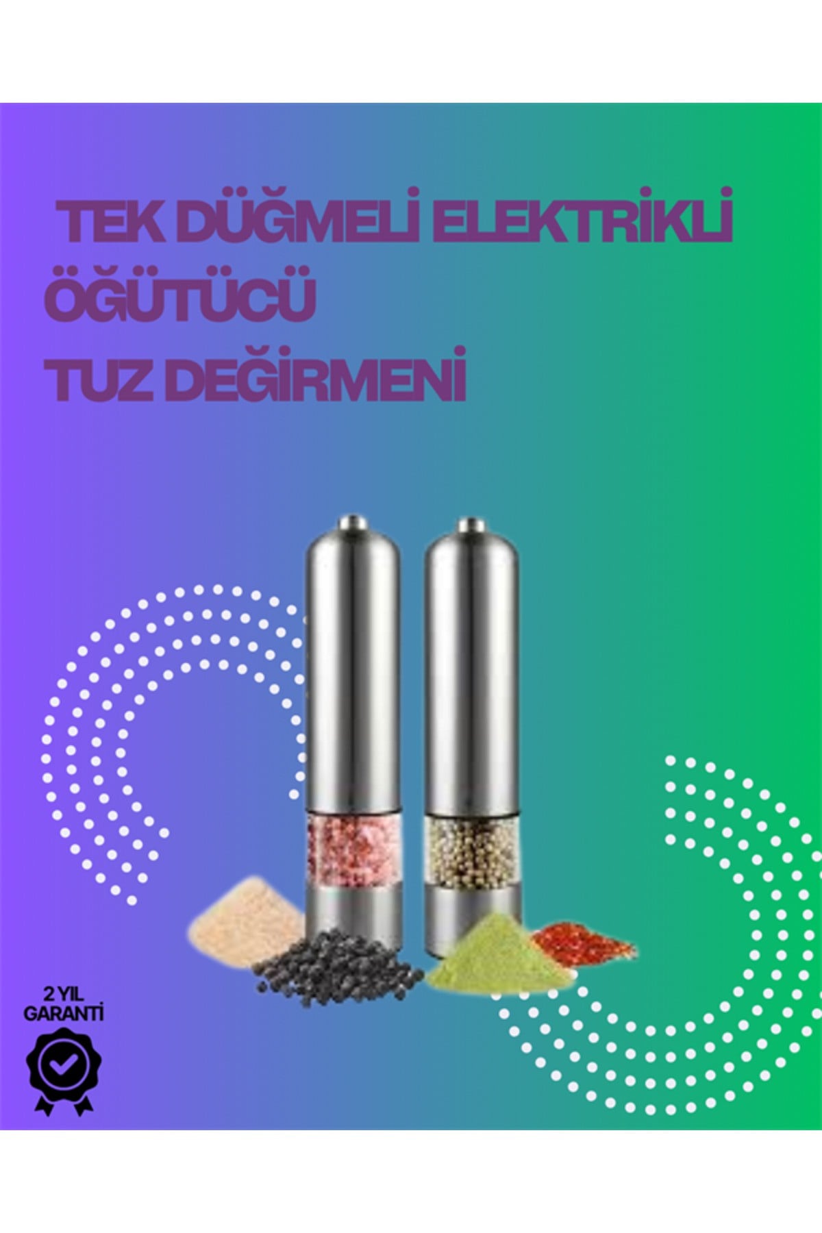 Paslanmaz Çelik Otomatik Baharat Öğütücü Pille Çalışan Tek Tuşlu Kullanım