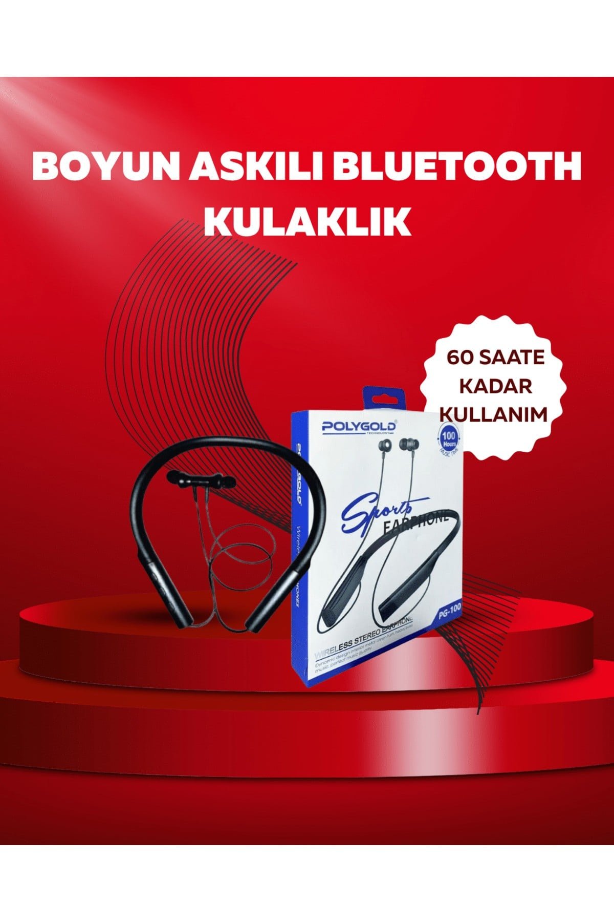 Polygold PG-100 Bluetooth 5.0 Boyun Bantlı Kulaklık – 50 Saat Konuşma Süresi, Type-C Şarj