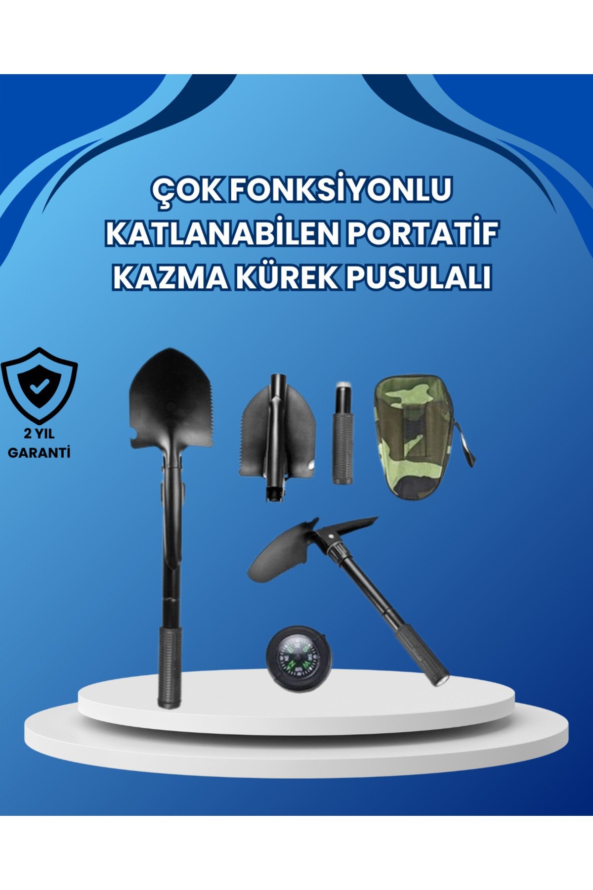 Profesyonel Dış Mekan Küreği – Testere, Kazma, Çekiç Özellikli, Katlanabilir Mekanizma
