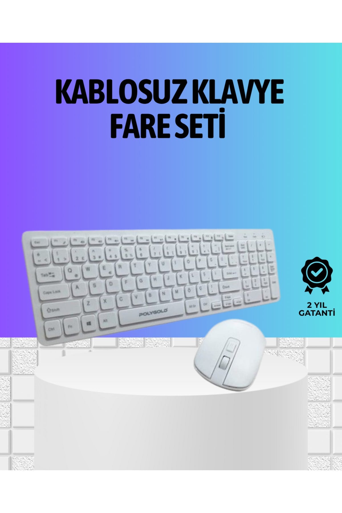 Q Klavye Beyaz Klavye Ve Mouse Seti Kablosuz USB Girişli