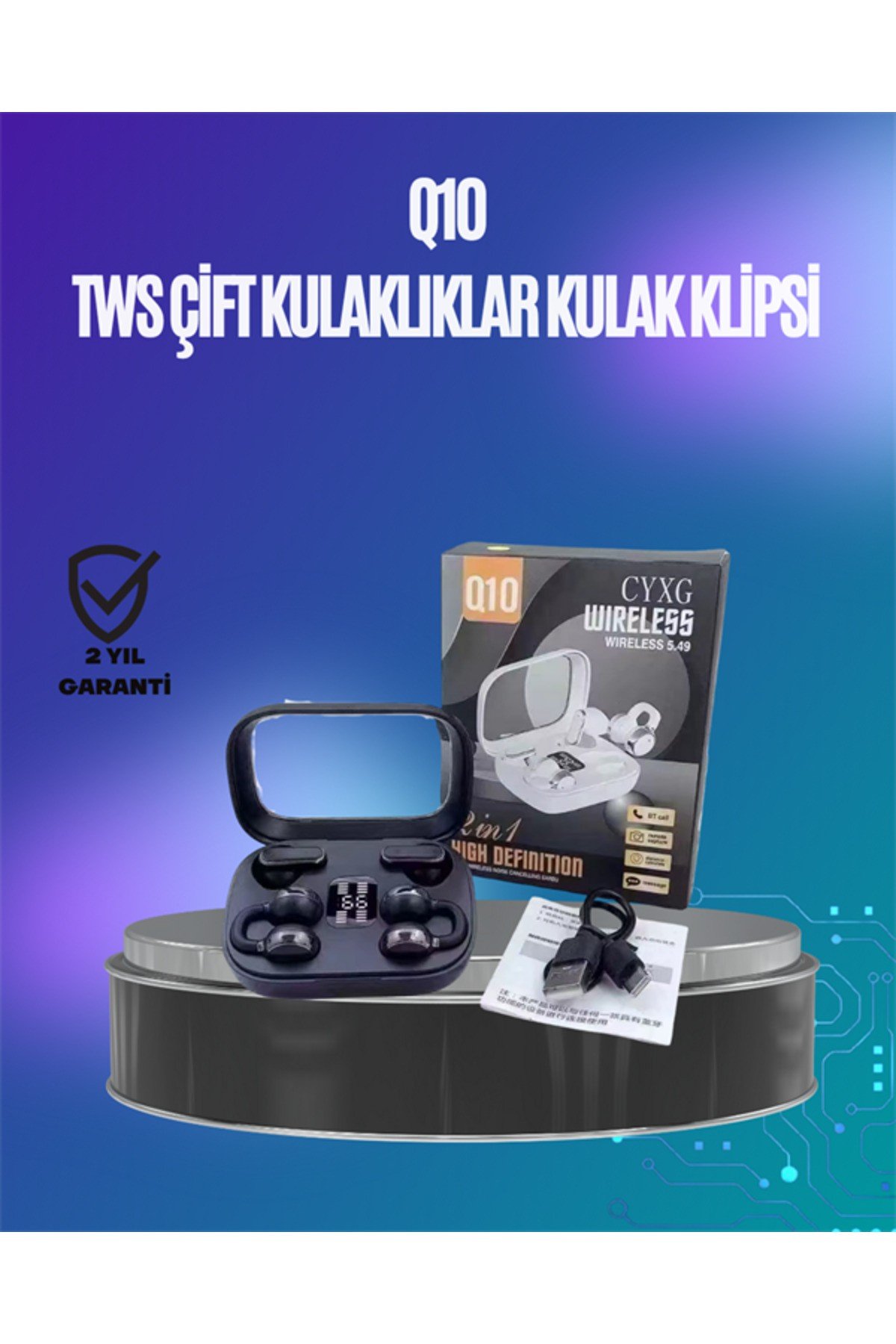 Q10 True Wireless Stereo Kulaklık – Ergonomik Tasarım, 10m Menzil, Type-C