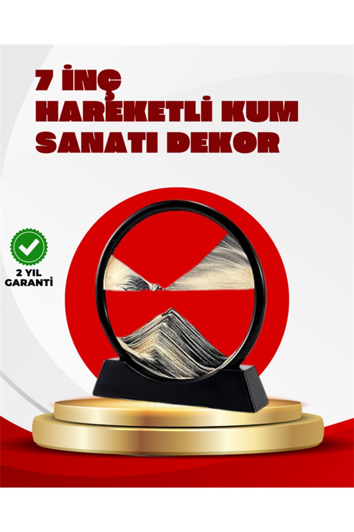 Rahatlatıcı Kum Sanatı – Yuvarlak Cam Çerçeveli Hareketli Kum Resmi, Ofis ve Ev İçin Etkile