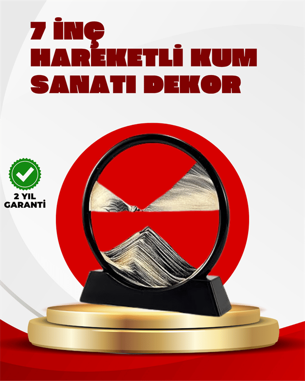 Rahatlatıcı Kum Sanatı – Yuvarlak Cam Çerçeveli Hareketli Kum Resmi, Ofis ve Ev İçin Etkile