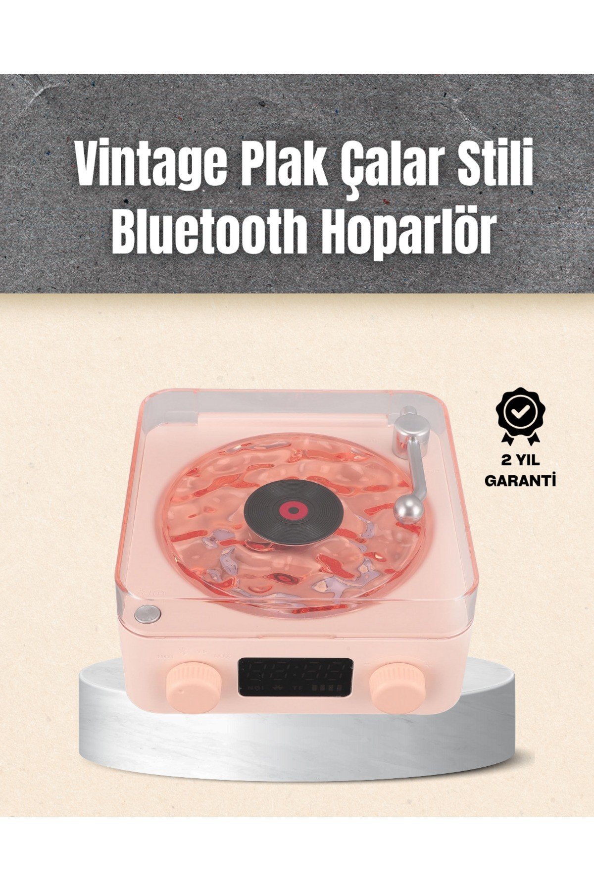 Retro Bluetooth Hoparlör – Yumuşak Gece Lambası ve Saat Göstergeli