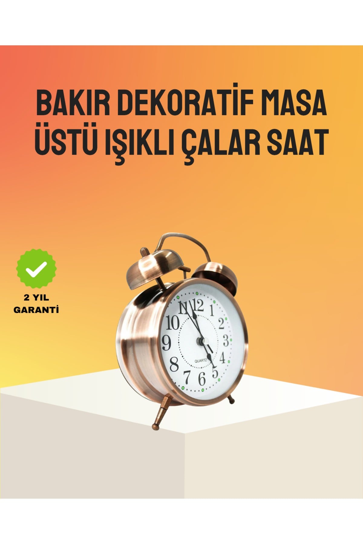 Retro Tarz Bronz Dekoratif Masa Saati Metal Gövde Yüksek Sesli Alarm