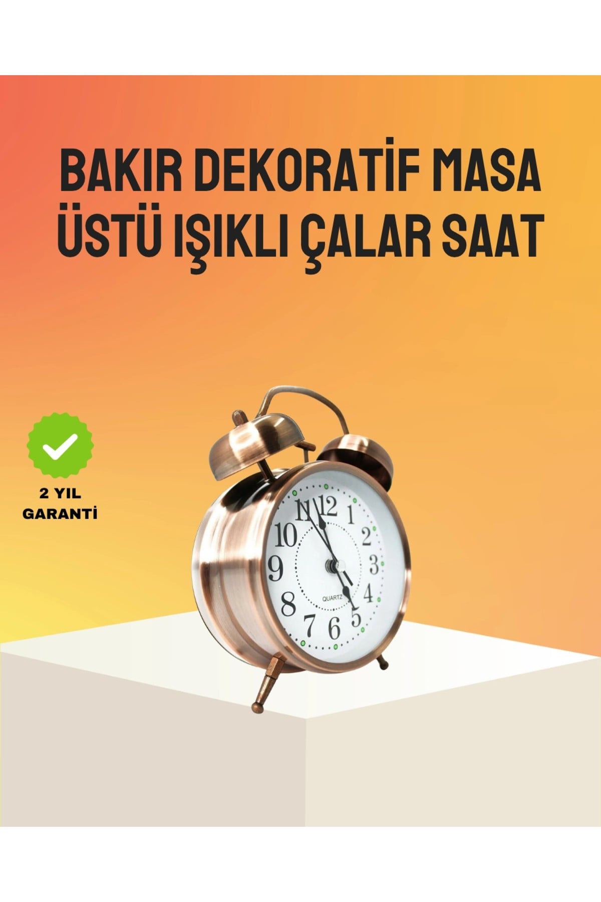 Retro Tarz Bronz Dekoratif Masa Saati Metal Gövde Yüksek Sesli Alarm