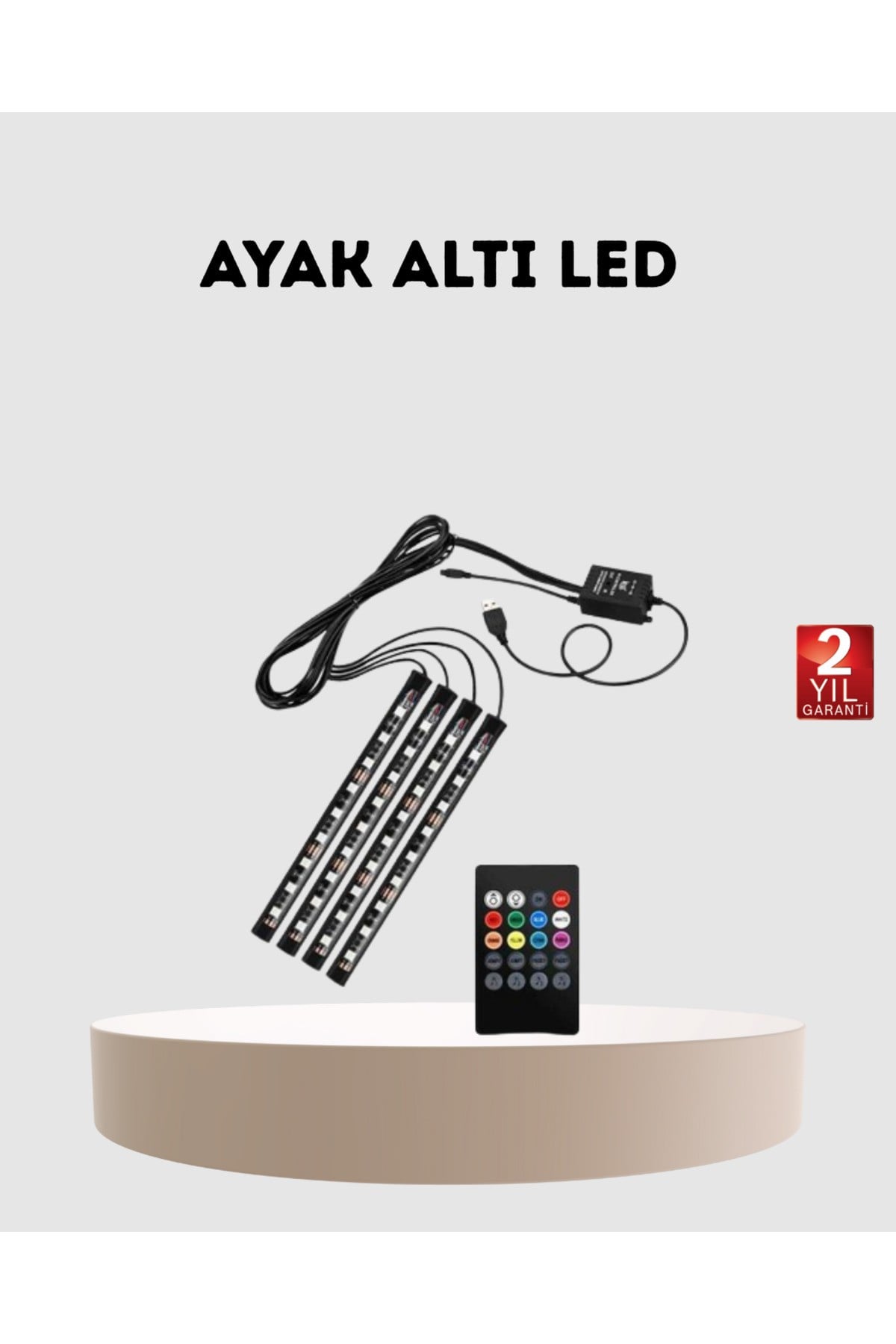 RGB Araç İçi LED Aydınlatma 12V 48 LED Müzik Kontrollü 4 Şerit Set