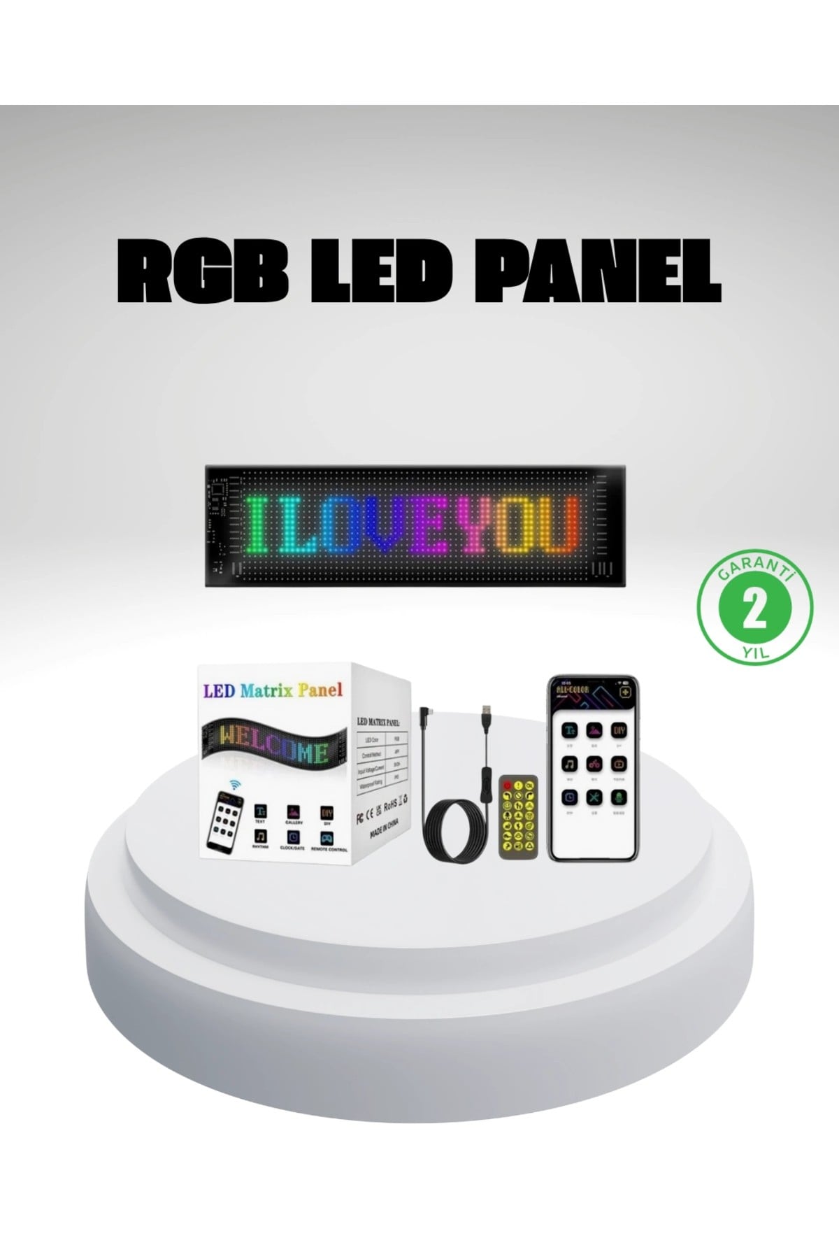 RGB LED Panel – Mobil Uyumlu, Yazı ve GIF Destekli, USB Bağlantılı Dekoratif Ekran