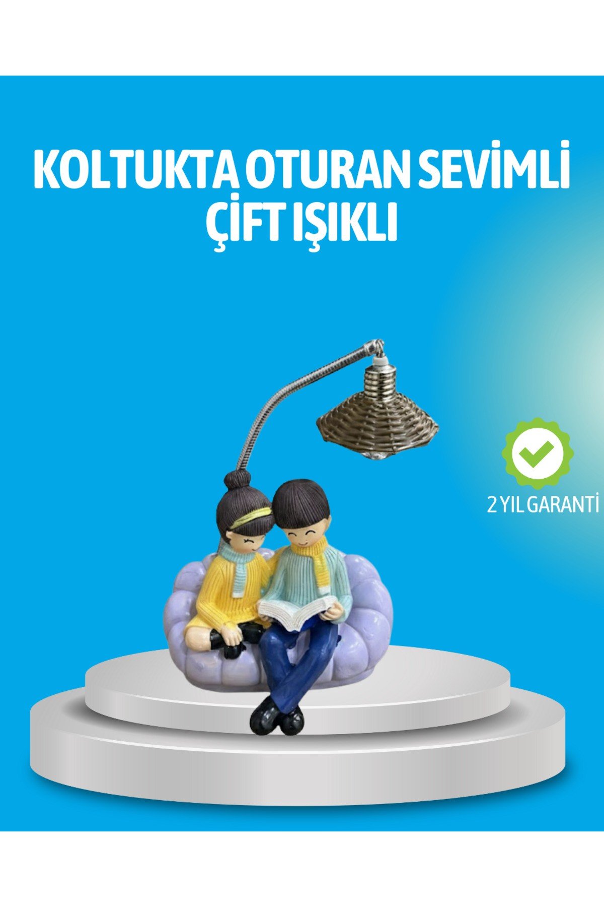 Romantik Çift Figürlü Okuyan Çift Masa Lambası Dekoratif LED Aydınlatma