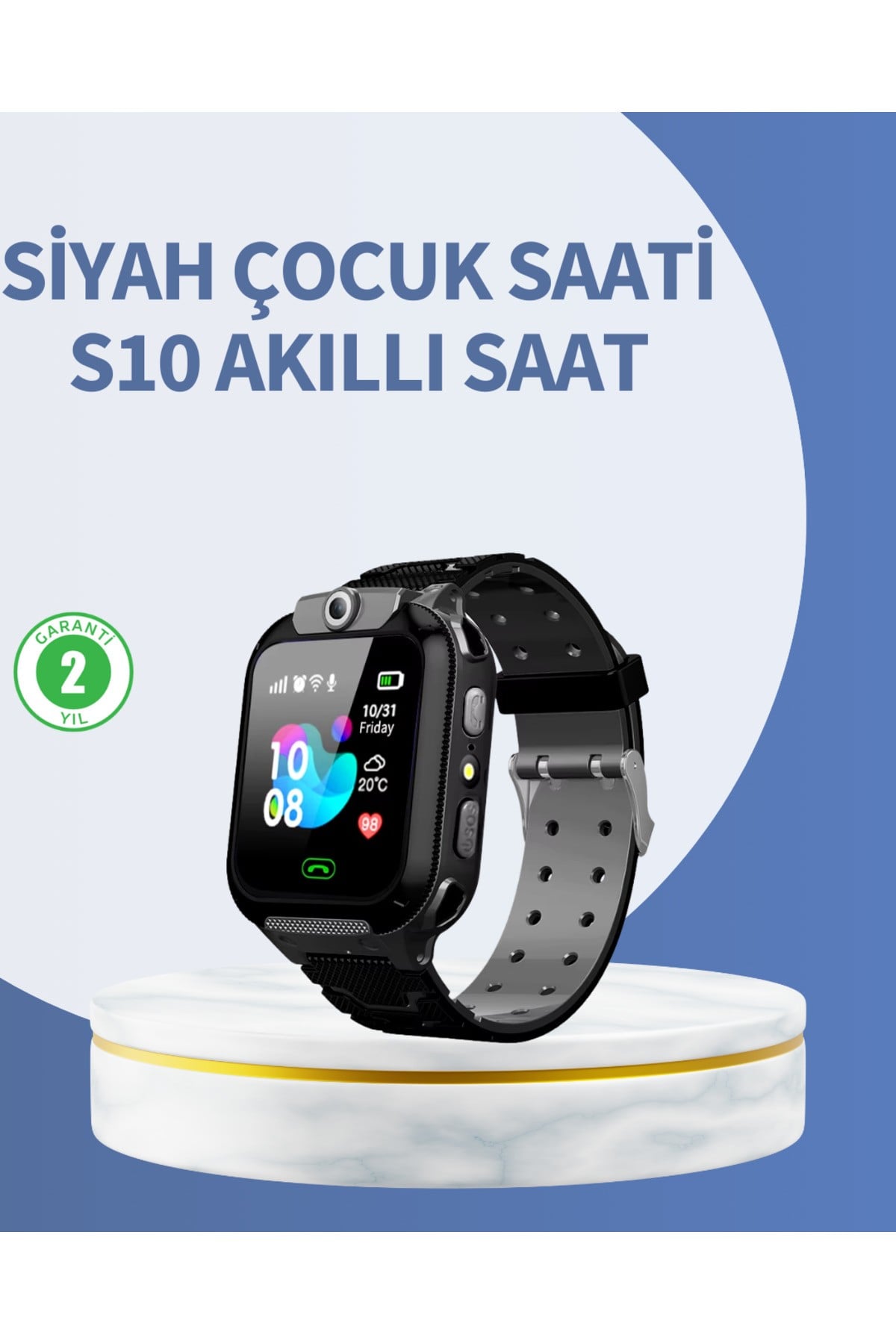 S10 Siyah Akıllı Çocuk Saati Anlık Konum Takibi ve Rota Geçmişi
