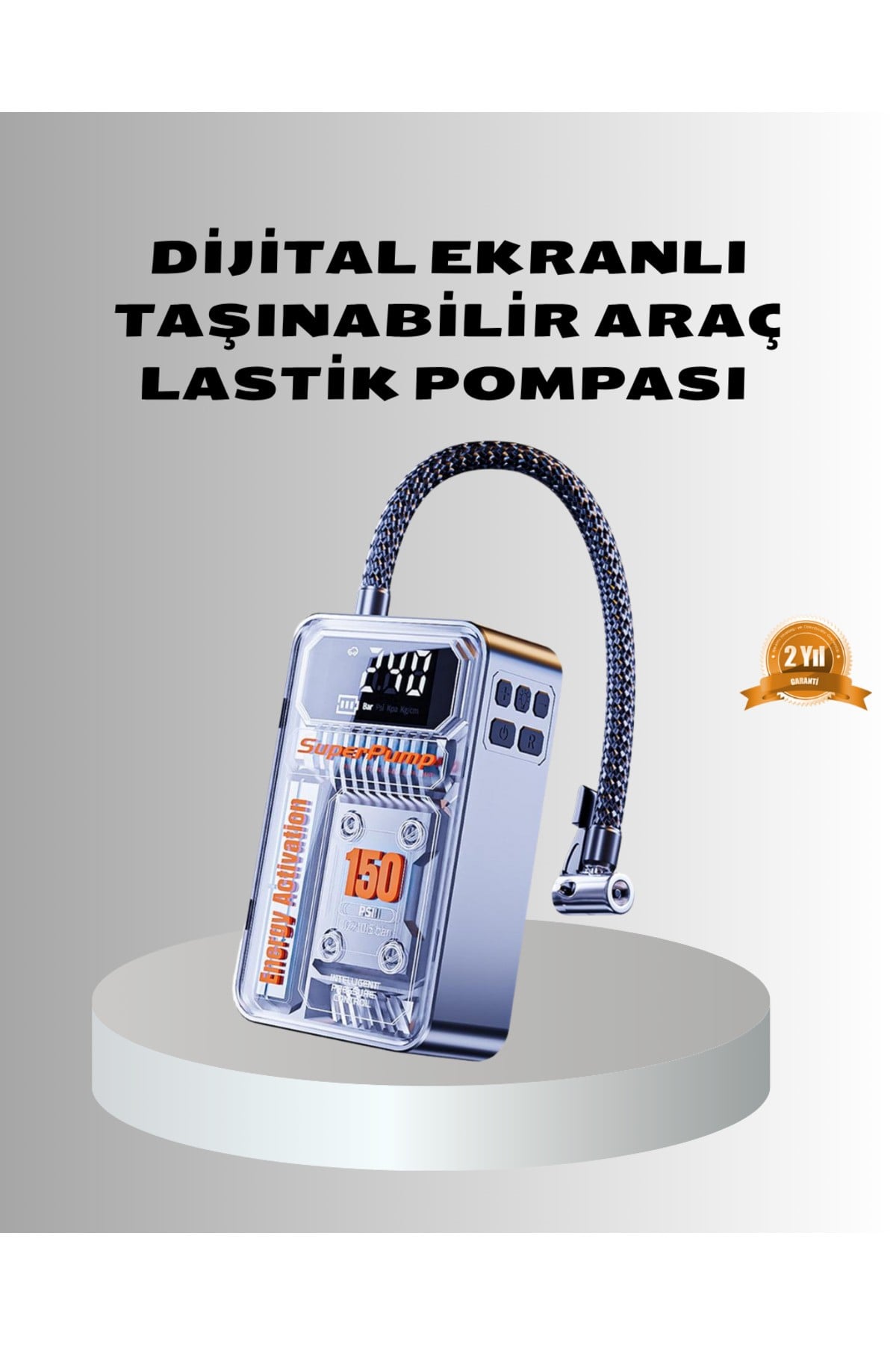 Şarjlı Kablosuz Hava Pompası – 150 PSI Basınç, LED Ekran ve 6000mAh Batarya
