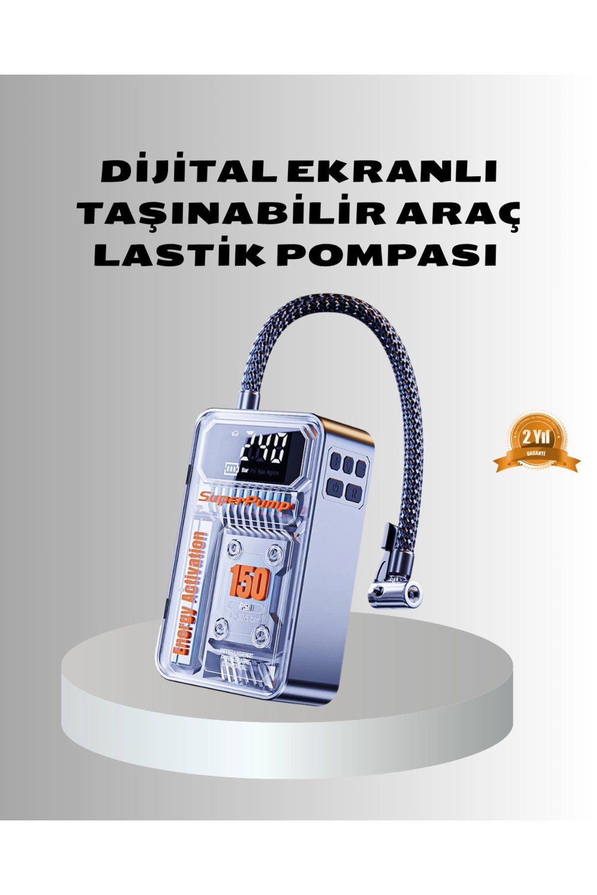 Şarjlı Kablosuz Hava Pompası – 150 PSI Basınç, LED Ekran ve 6000mAh Batarya