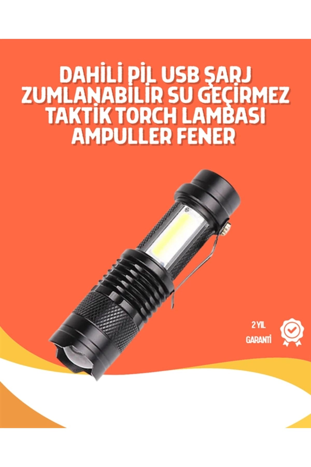 Şarjlı LED El Feneri - 14500 Pil Dahil, 4 Işık Modu, Mini Boy