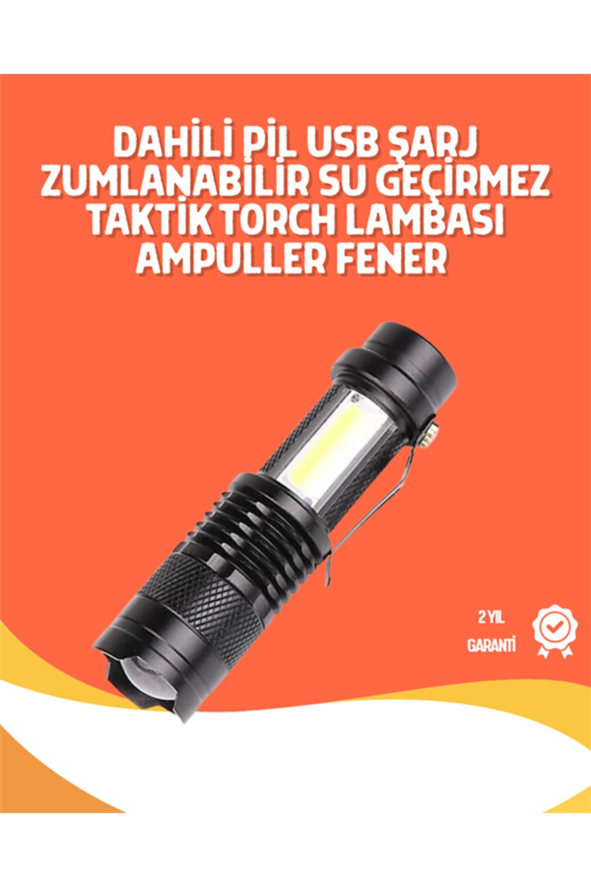 Şarjlı LED El Feneri - 14500 Pil Dahil, 4 Işık Modu, Mini Boy
