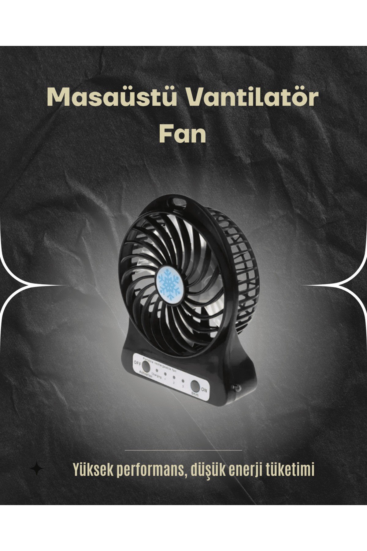 Şarjlı USB Fan – Masaüstü Mini Vantilatör, Taşınabilir, Işıklı, 3 Kademeli, Sessiz