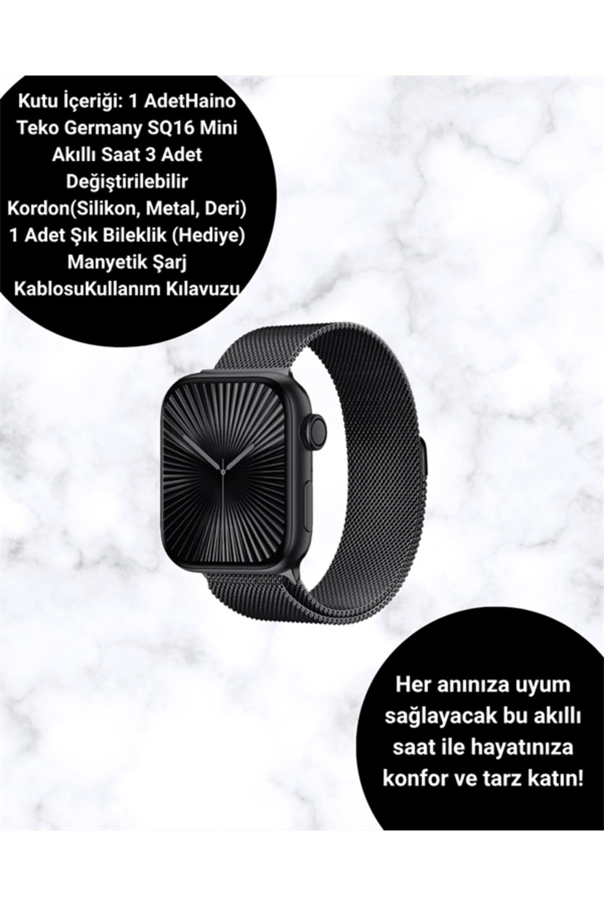 SQ-16 Mini Series 10 Akıllı Saat | Şık ve Hafif Tasarım, 3 Kordon Seçeneği