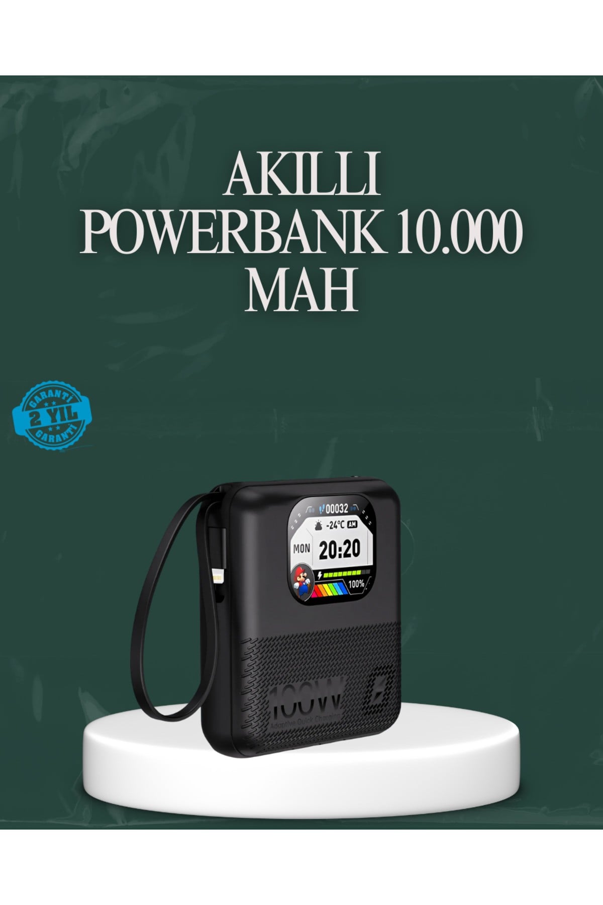 Su Geçirmez 10000 mAh Powerbank ve Akıllı Saat Özellikli Taşınabilir Şarj