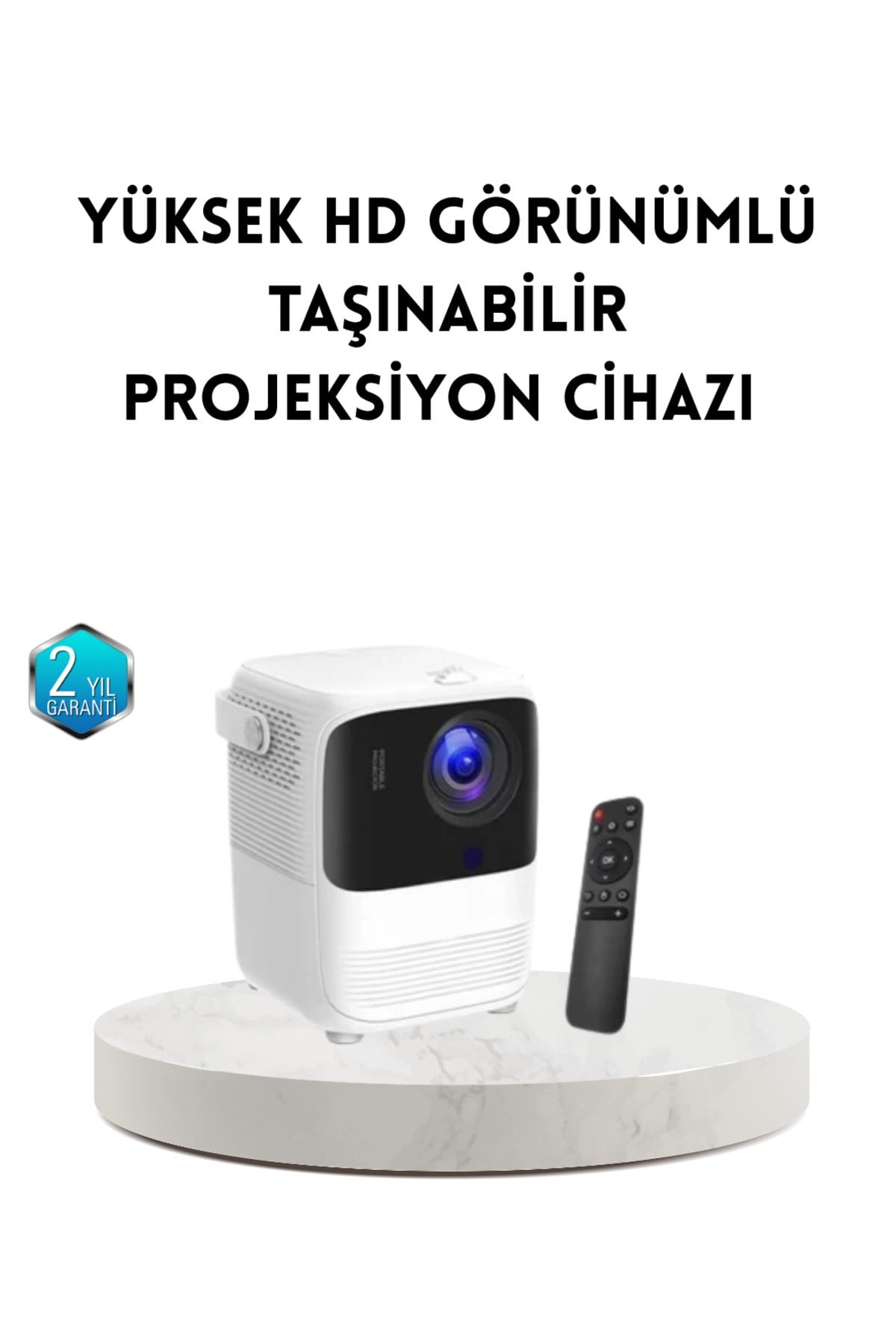 Taşınabilir Akıllı 1080P Projektör – 64GB Hafıza, 2GB RAM, Full HD Görüntü, Kumandalı