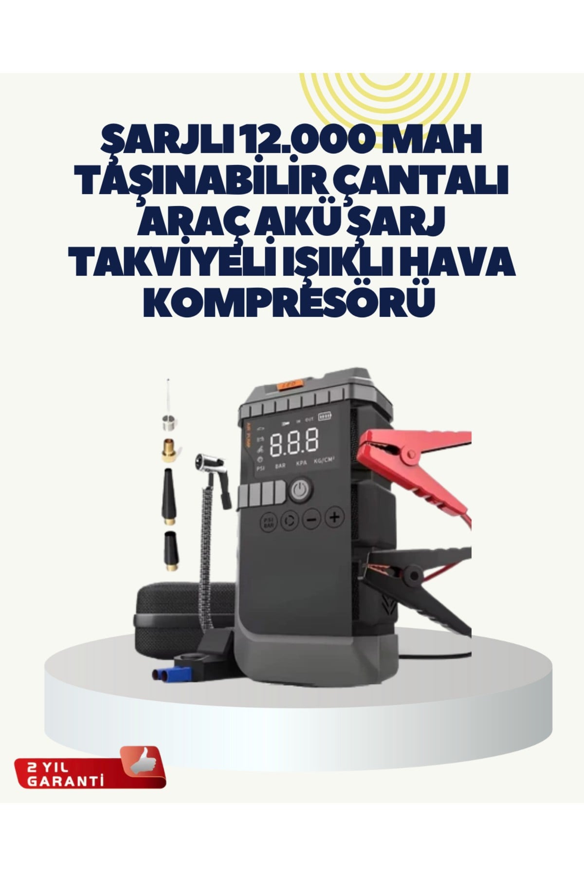Taşınabilir Akü Takviye Cihazı Işıklı Hava Kompresörü Powerbank