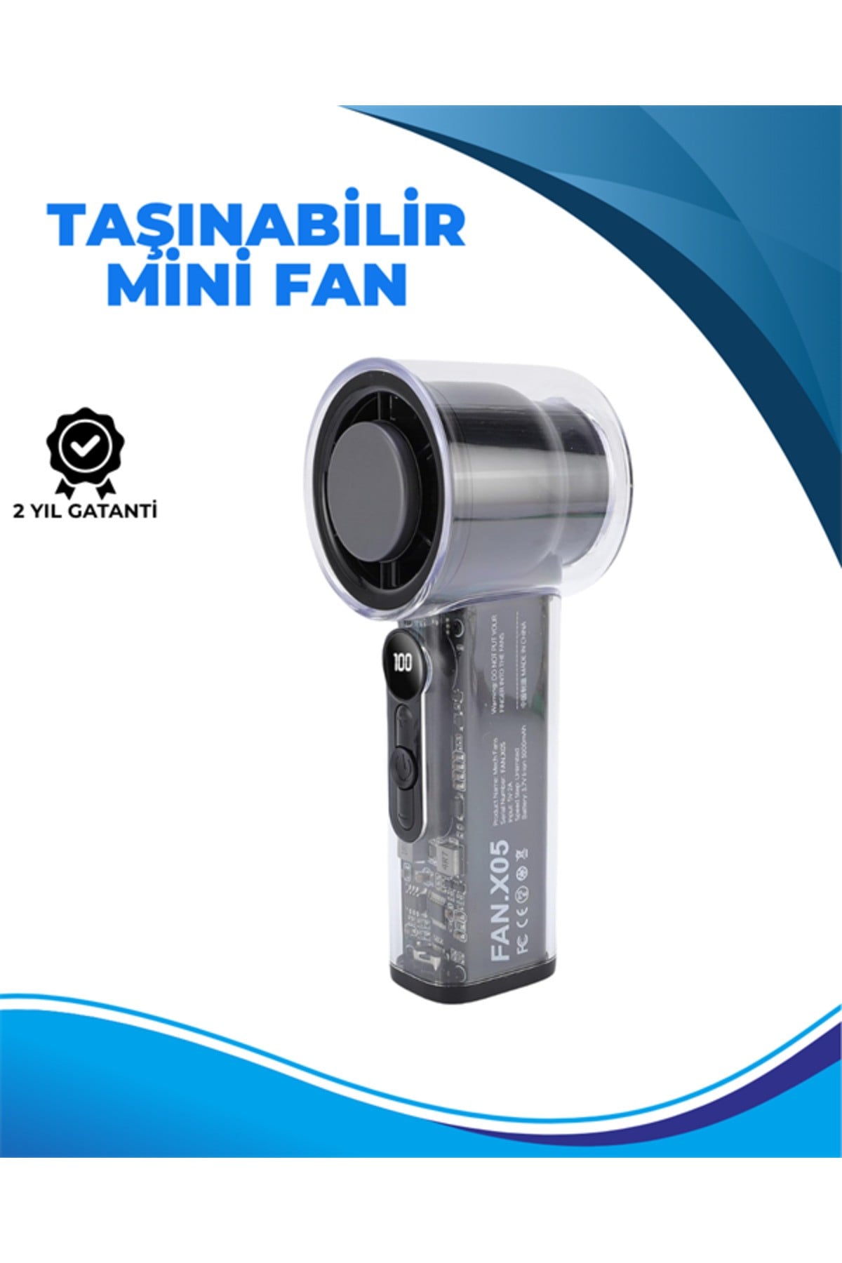 Taşınabilir El Fanı 100 Seviyeli Rüzgar Hızı Ayarı Sessiz Çalışma - Dijital Ekranlı