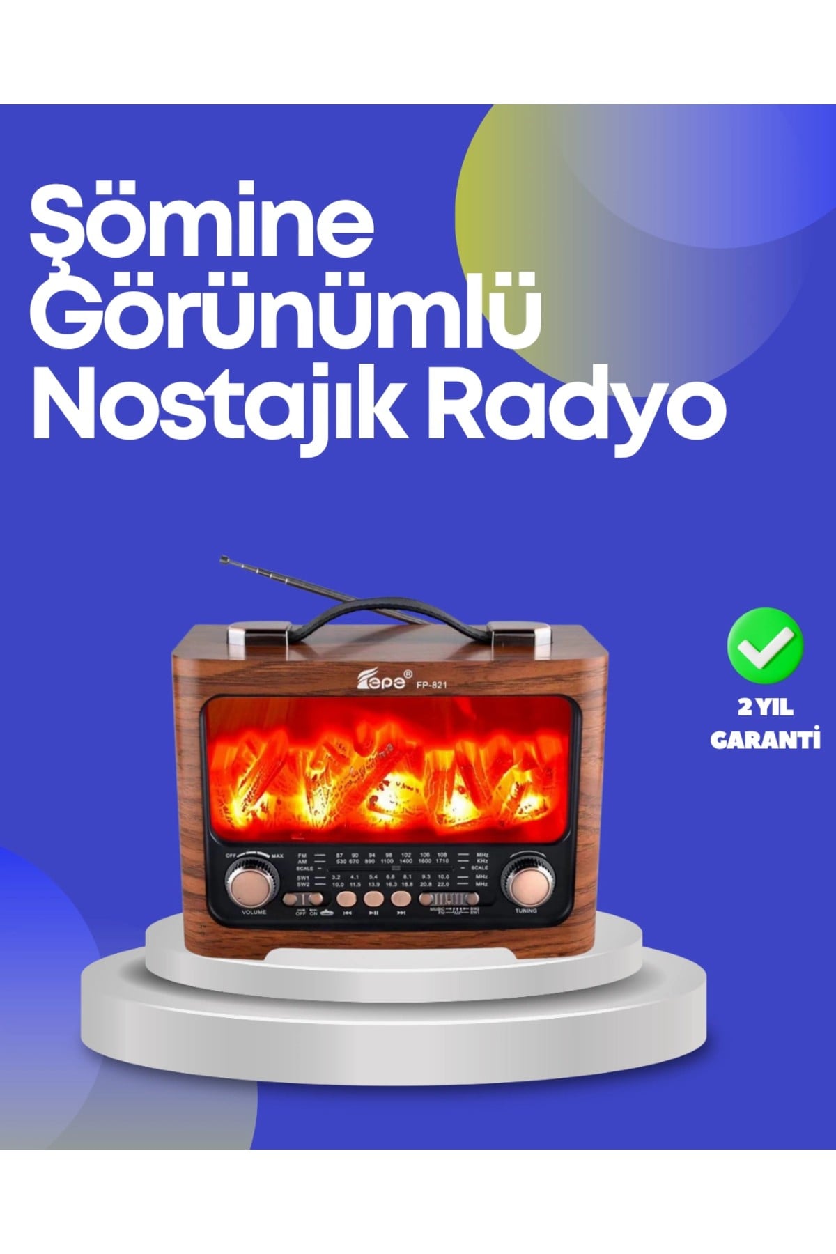 Taşınabilir Kamp Hoparlörü – Solar Şarjlı, Şömine Efektli, 7W Güçlü Ses